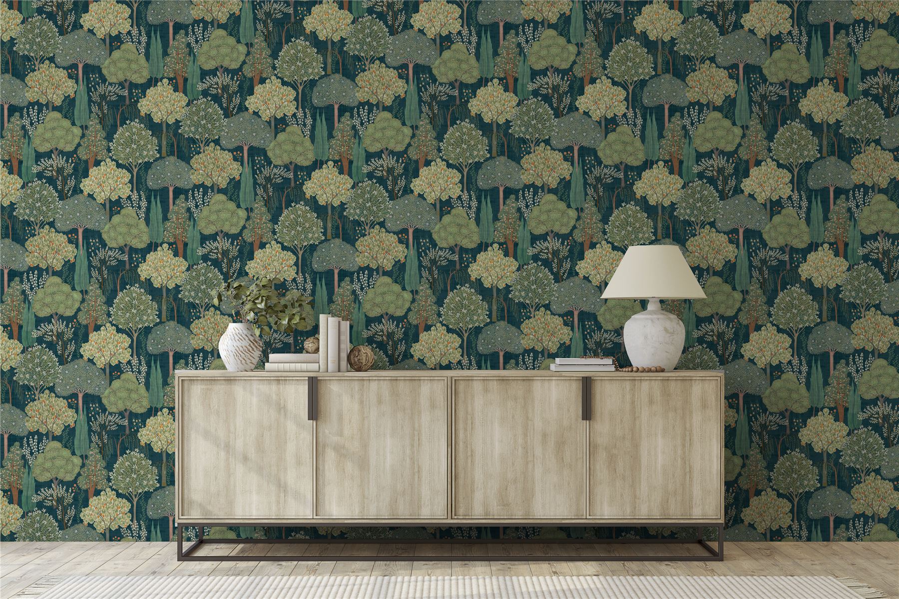 Persian Oasis Navy/Green Wallpaper