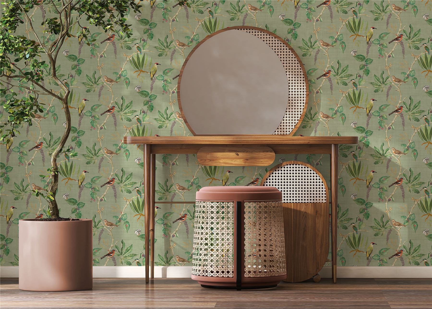 Hill Top Garden Sage Green Wallpaper