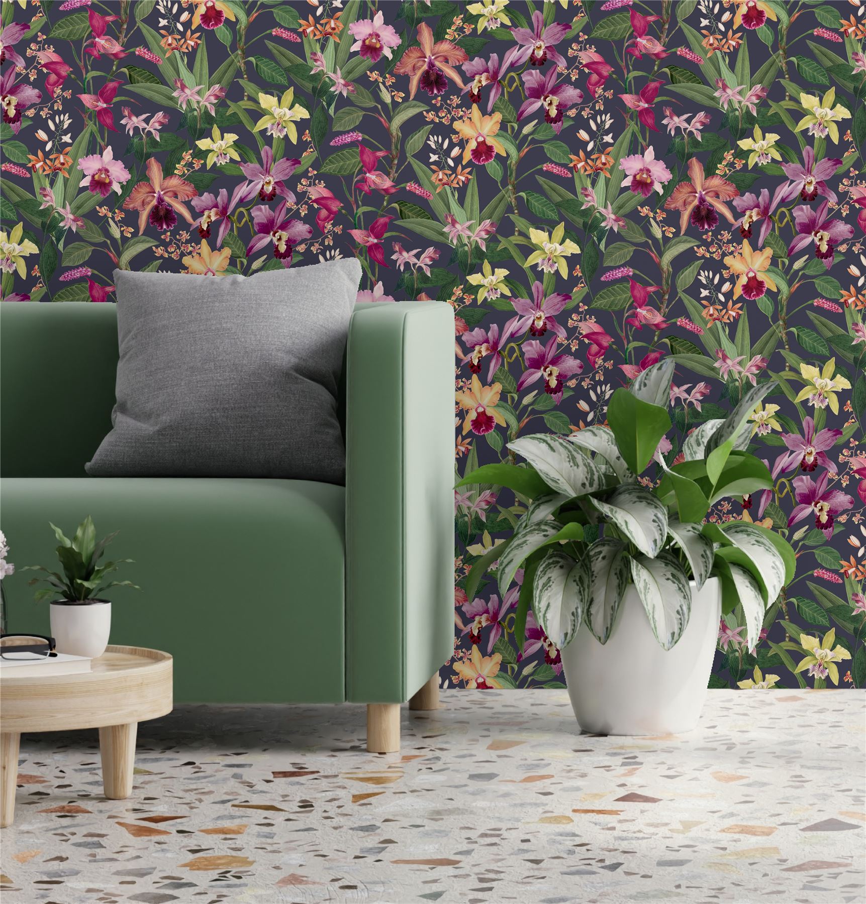 RHS Orchid Botanical Purple Wallpaper