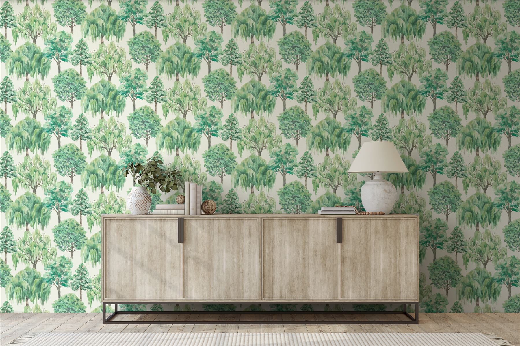 Whispering Willow Ivory/Green Wallpaper - Esselle Home