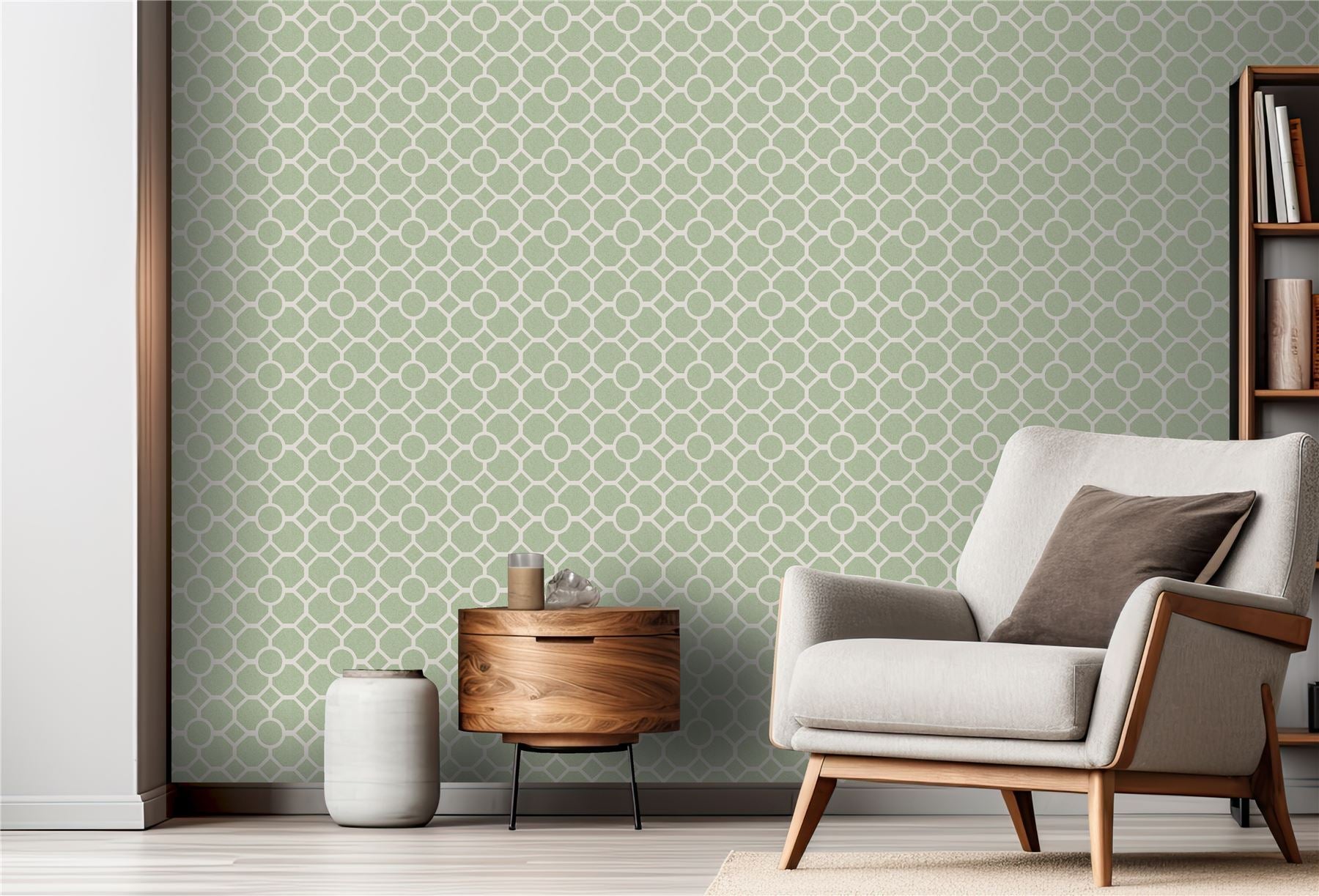 RHS Lattice Fretwork Sage Wallpaper