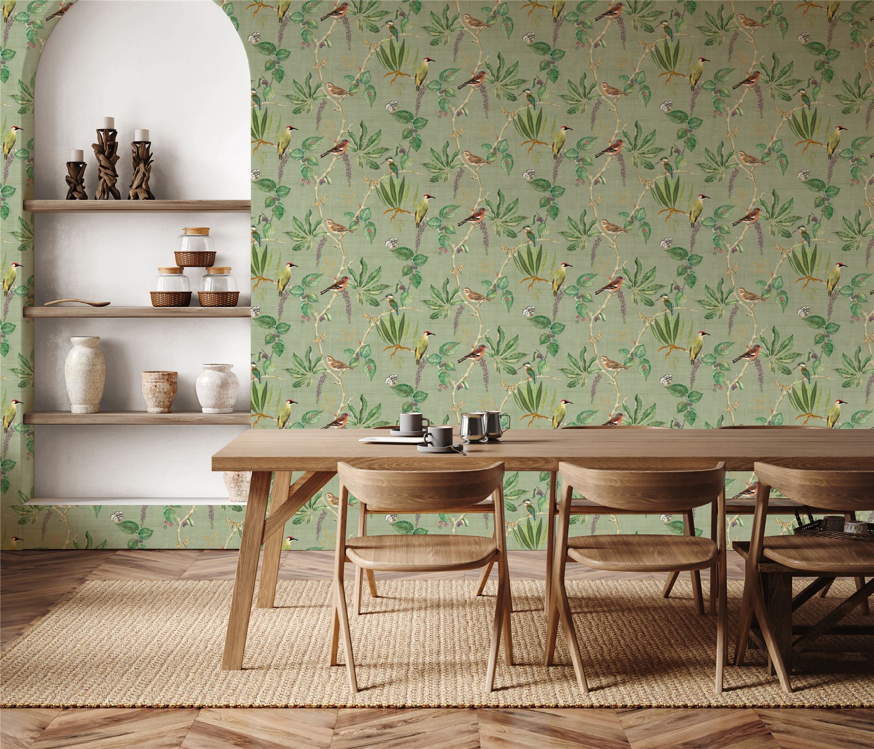 Hill Top Garden Sage Green Wallpaper