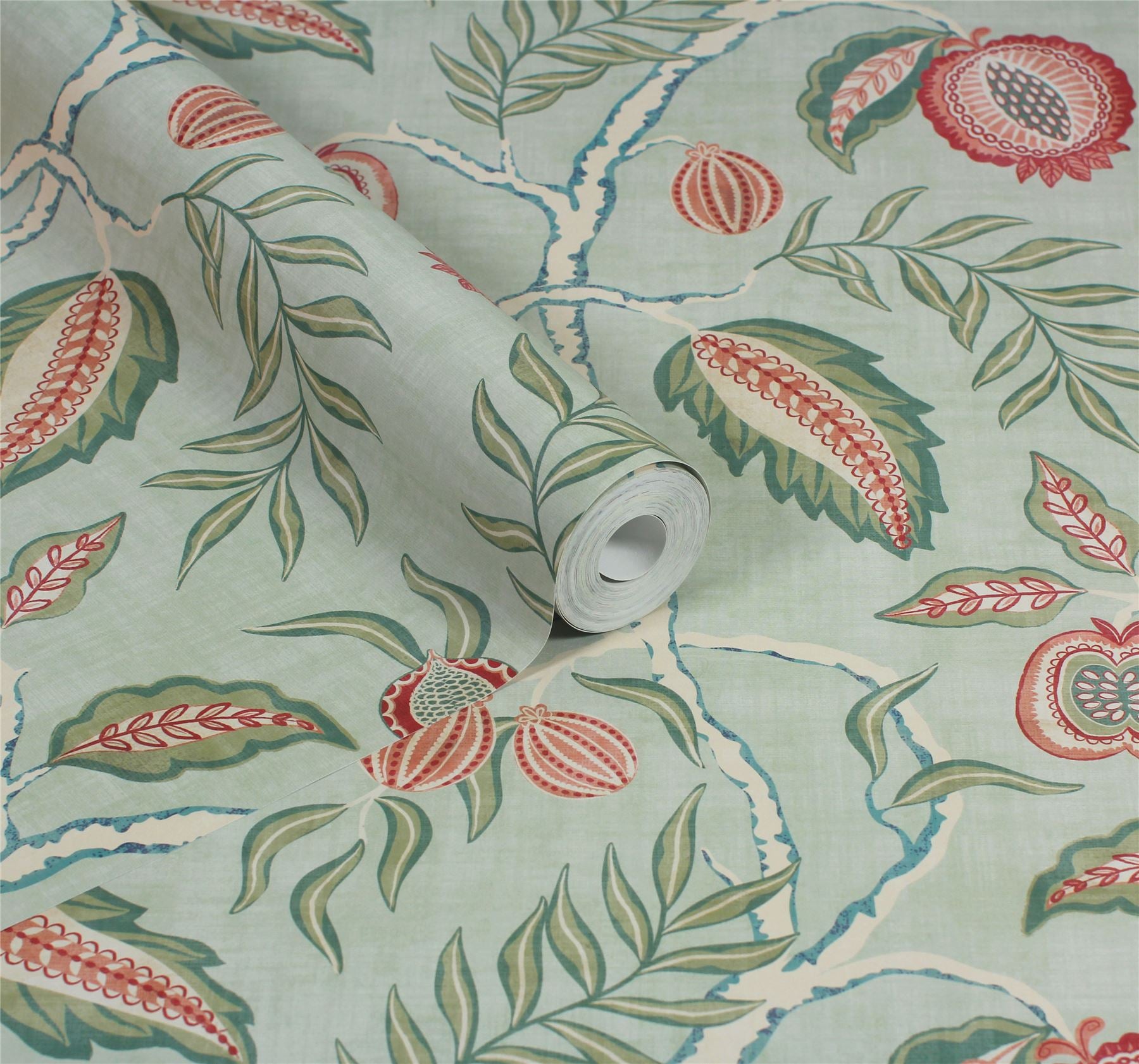 Fruits of Paradise Soft Green Wallpaper