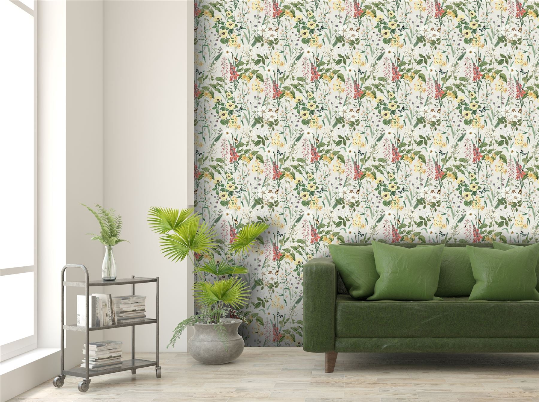 RHS Flower Medley Cream Wallpaper