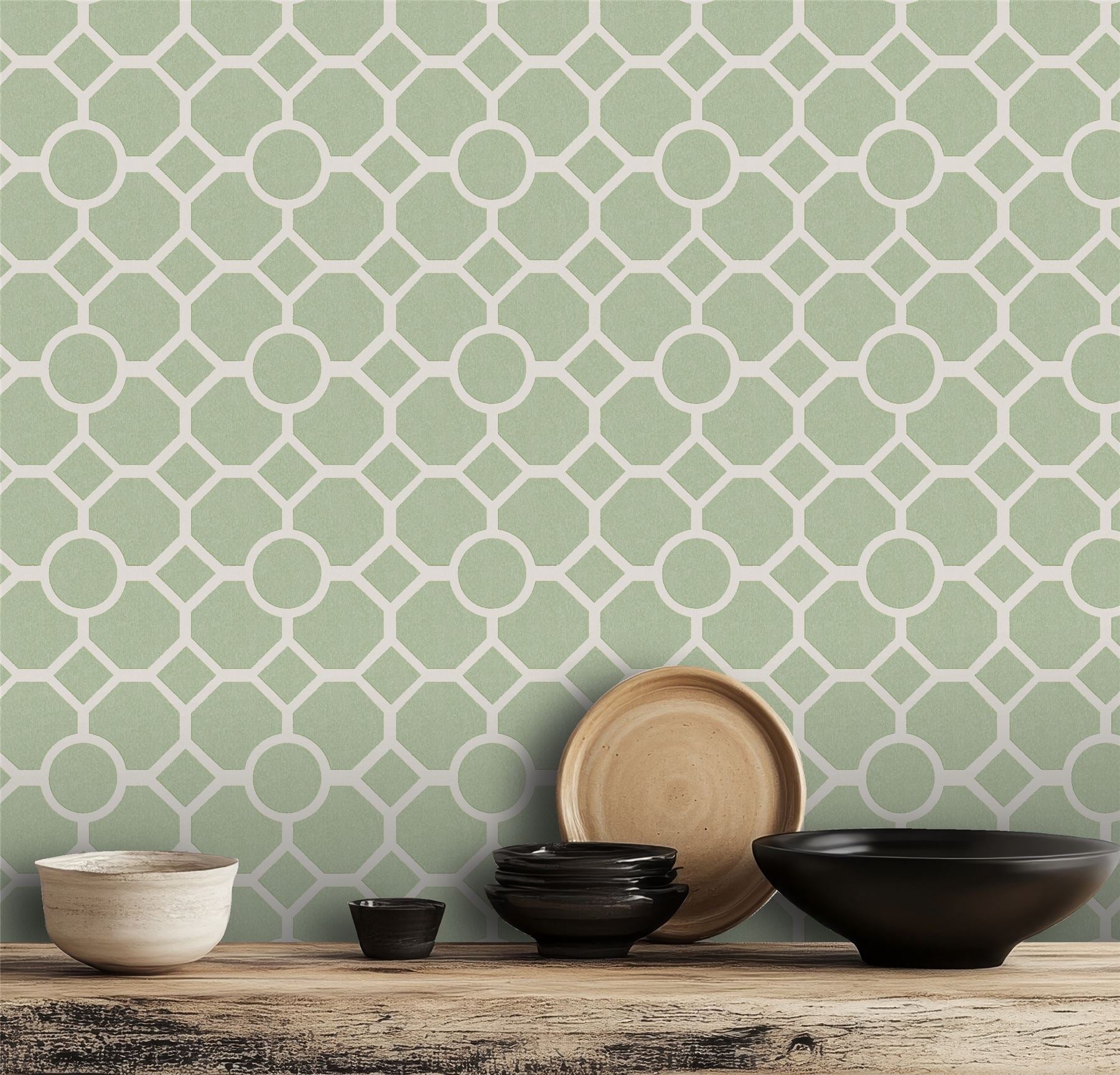 RHS Lattice Fretwork Sage Wallpaper