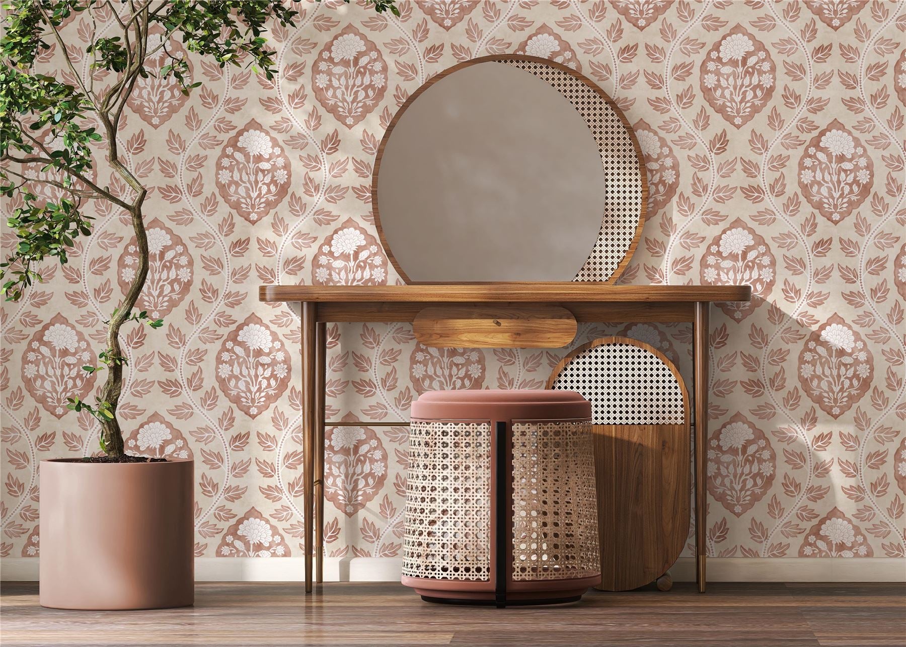 Floral Cartouche Warm Spice Wallpaper