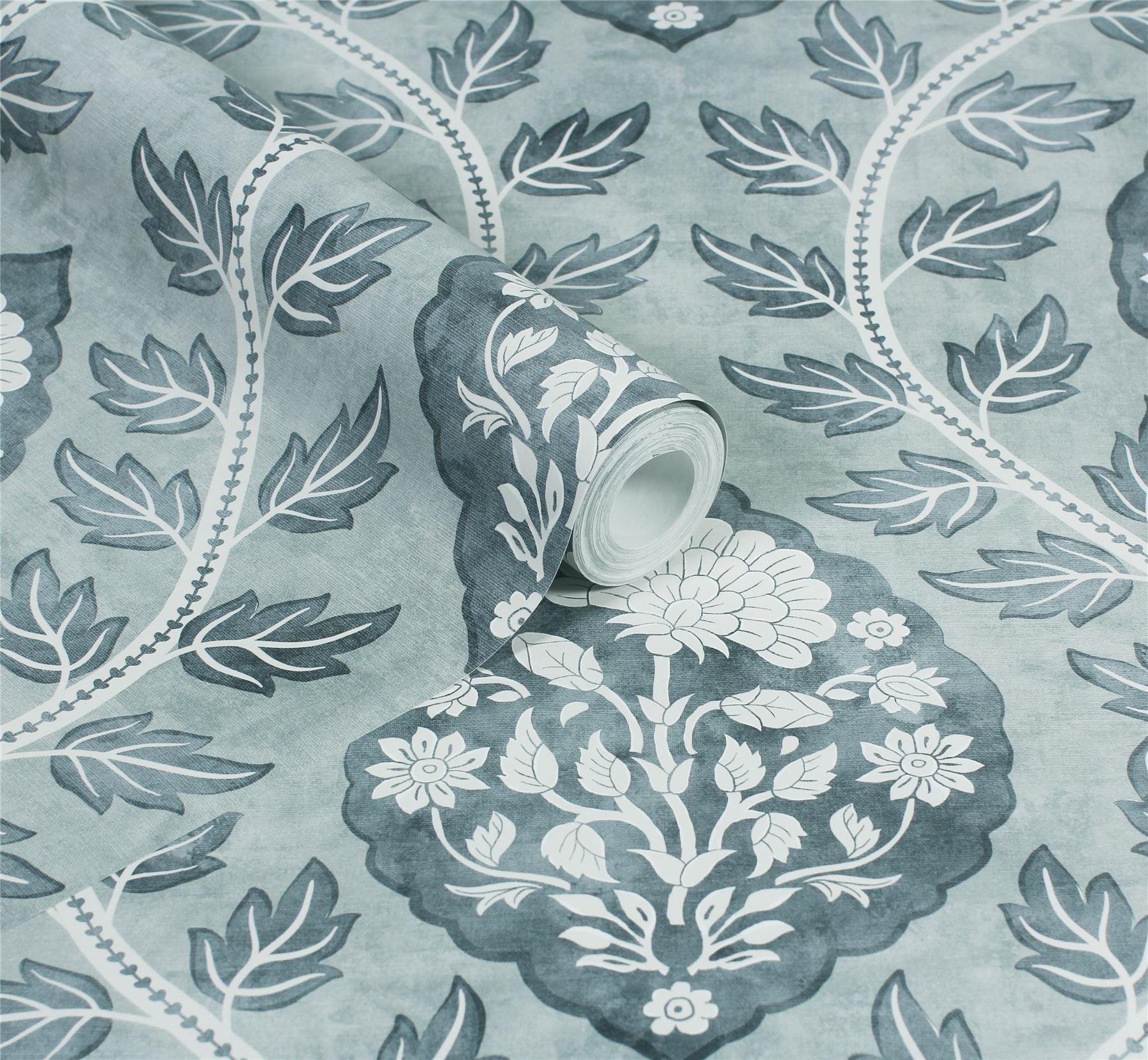 Floral Cartouche Slate Blue Wallpaper