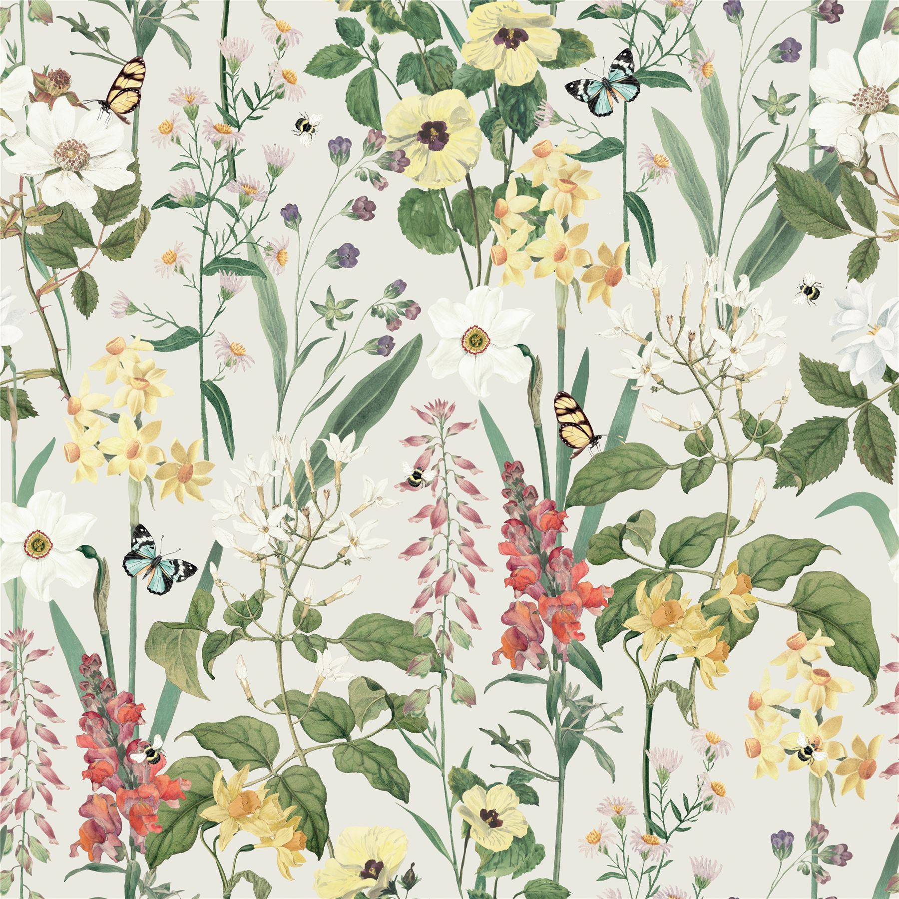 RHS Flower Medley Cream Wallpaper