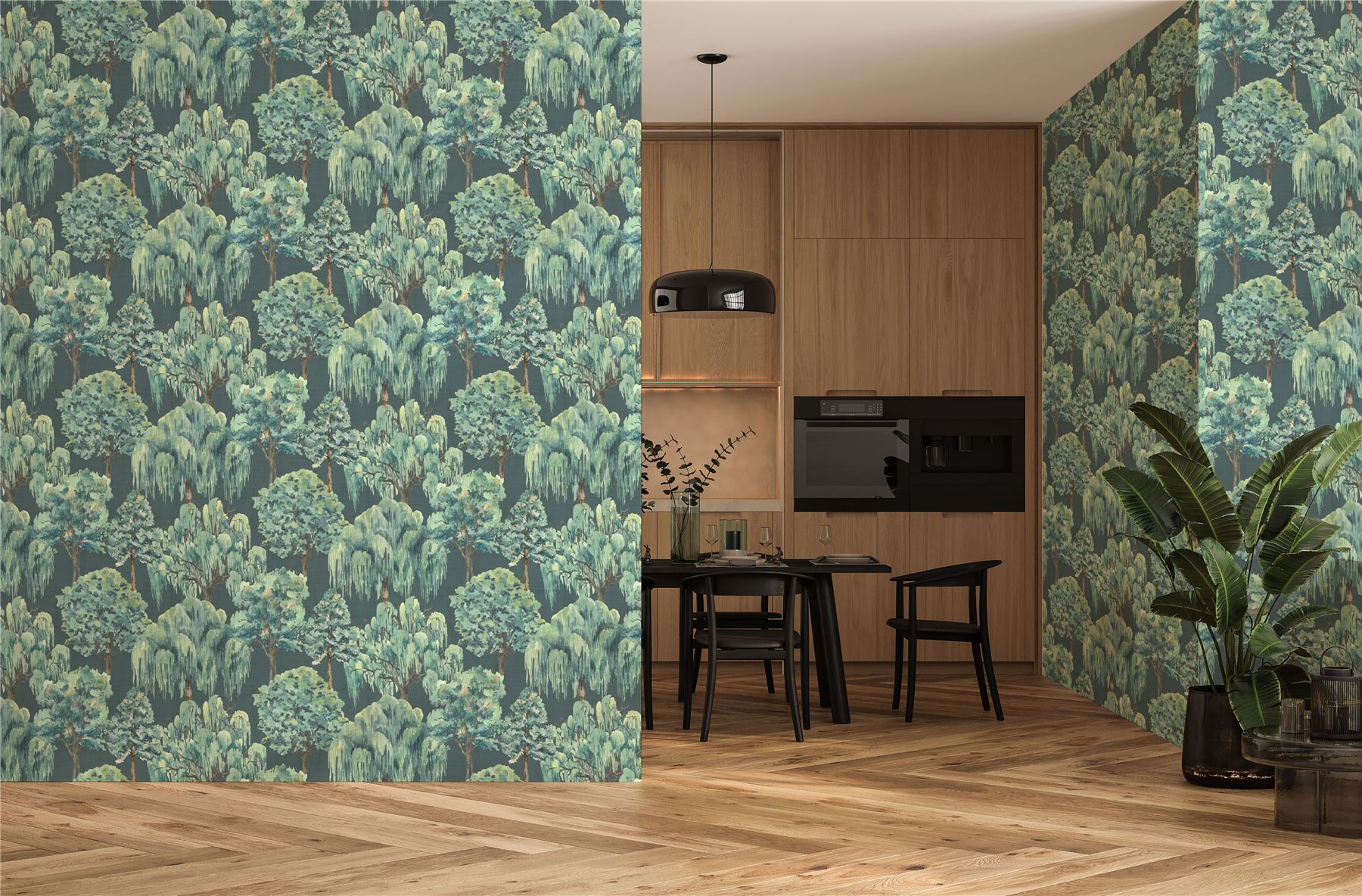 Whispering Willow Navy Wallpaper