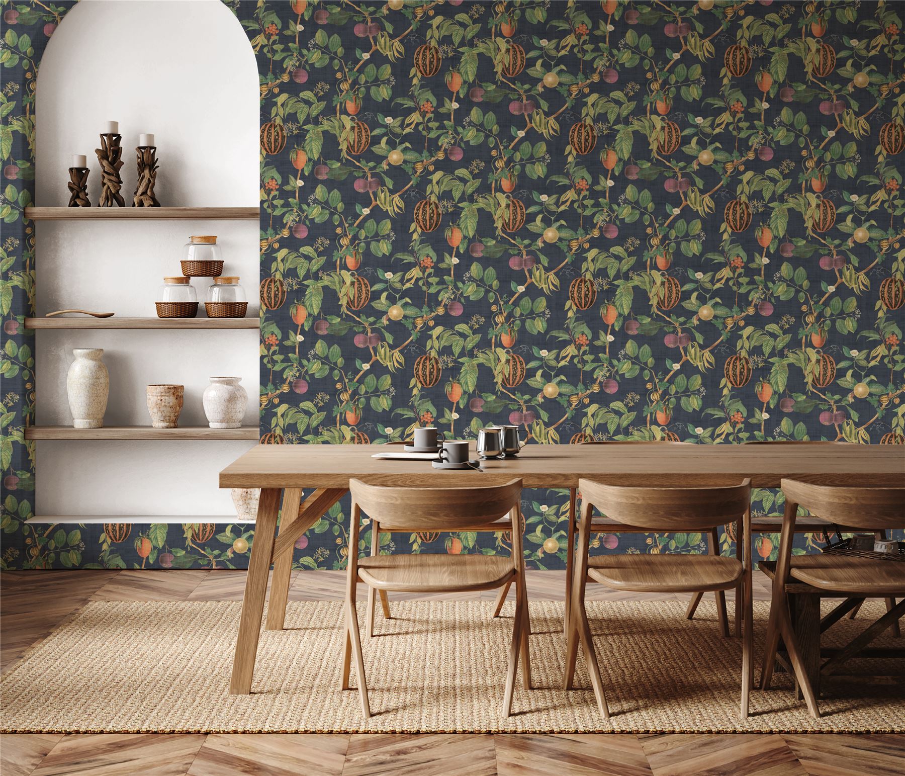 Tropic House Navy Wallpaper - Esselle Home