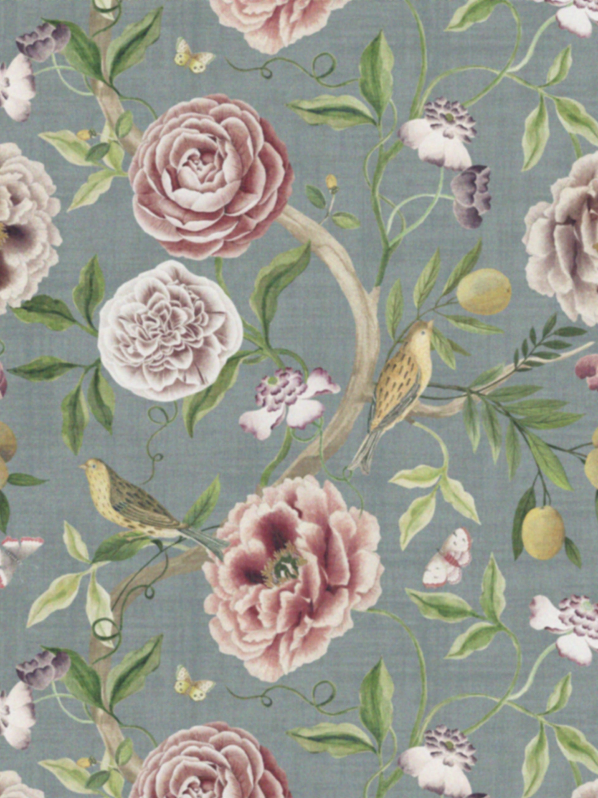 Chinoiserie Garden Slate Blue Fabric - Esselle Home