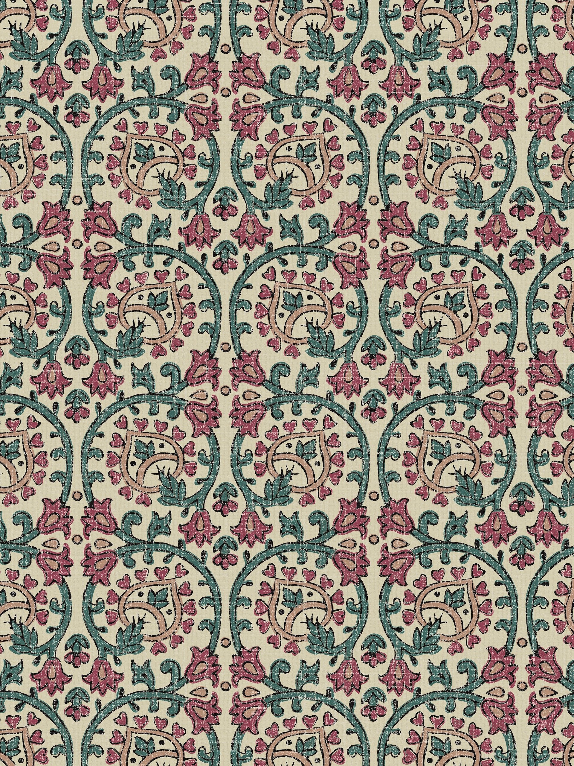 Veda Linen Teal/Raspberry Fabric - Esselle Home