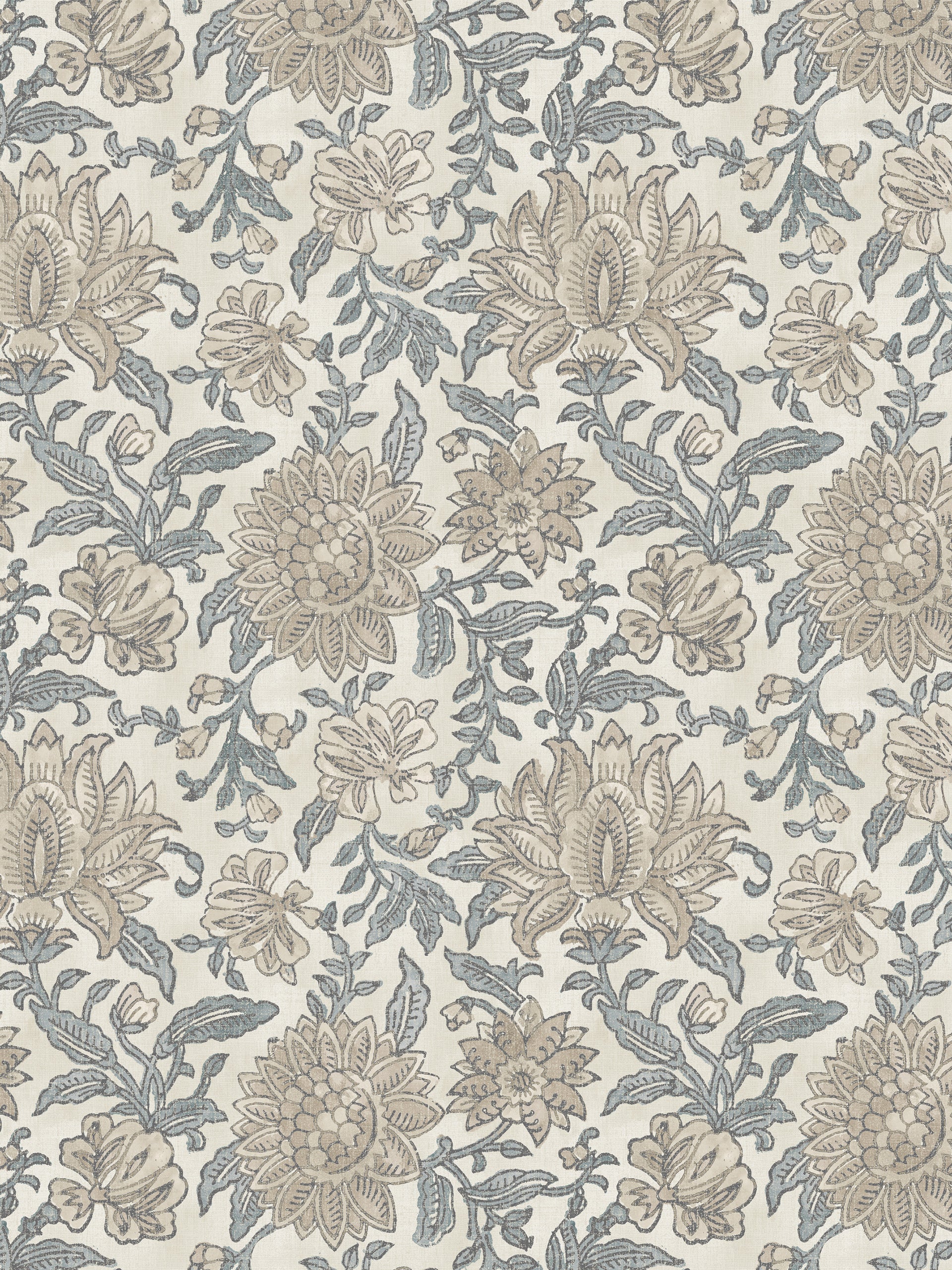Nima Floral Taupe/Soft Blue Fabric - Esselle Home