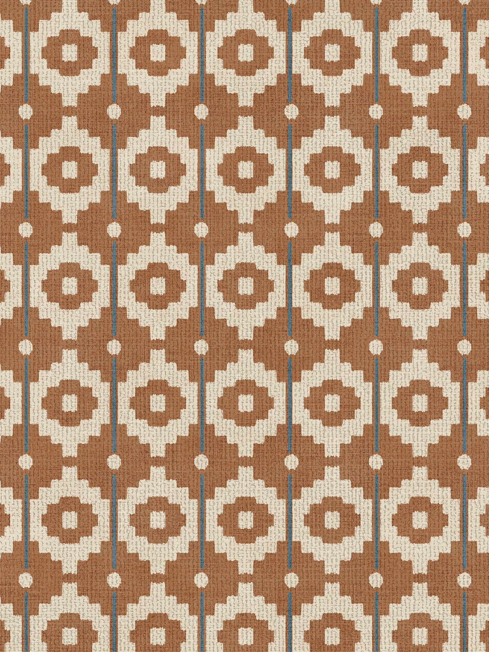 Santiago Geo Burnt Orange/Teal Fabric - Esselle Home