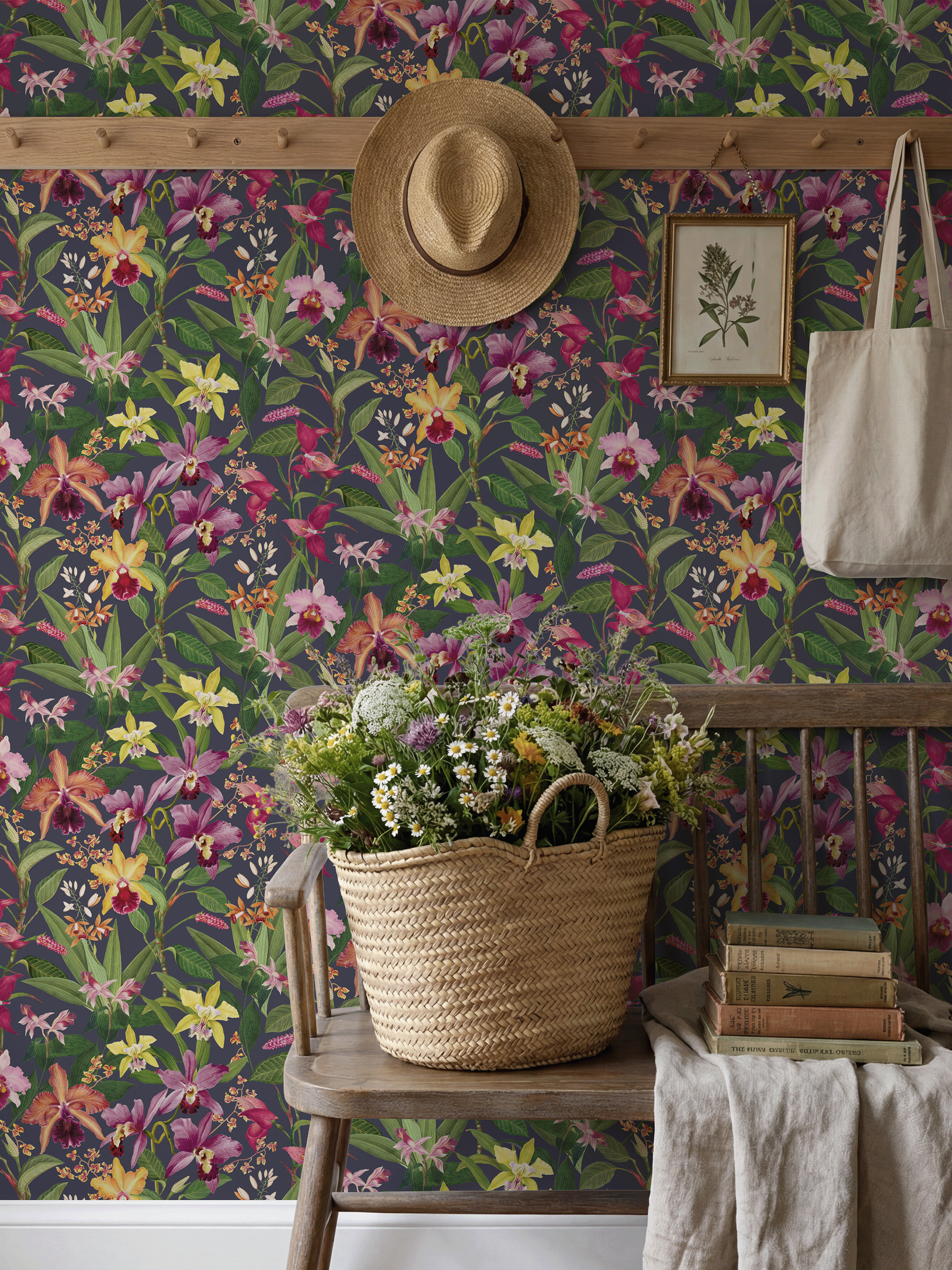 RHS Orchid Botanical Purple Wallpaper - Esselle Home