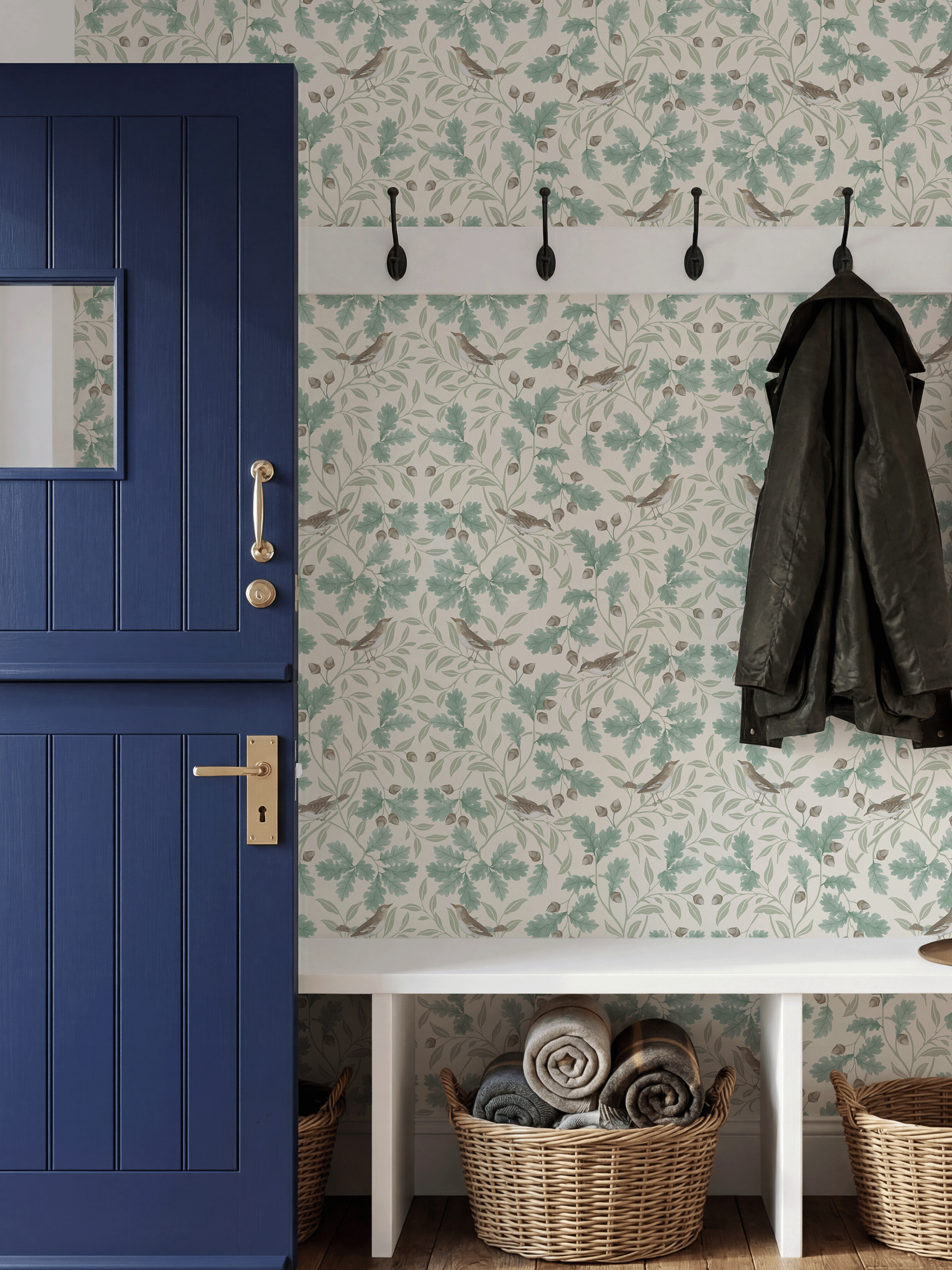 RHS Woodland Songbirds Sage Wallpaper - Esselle Home