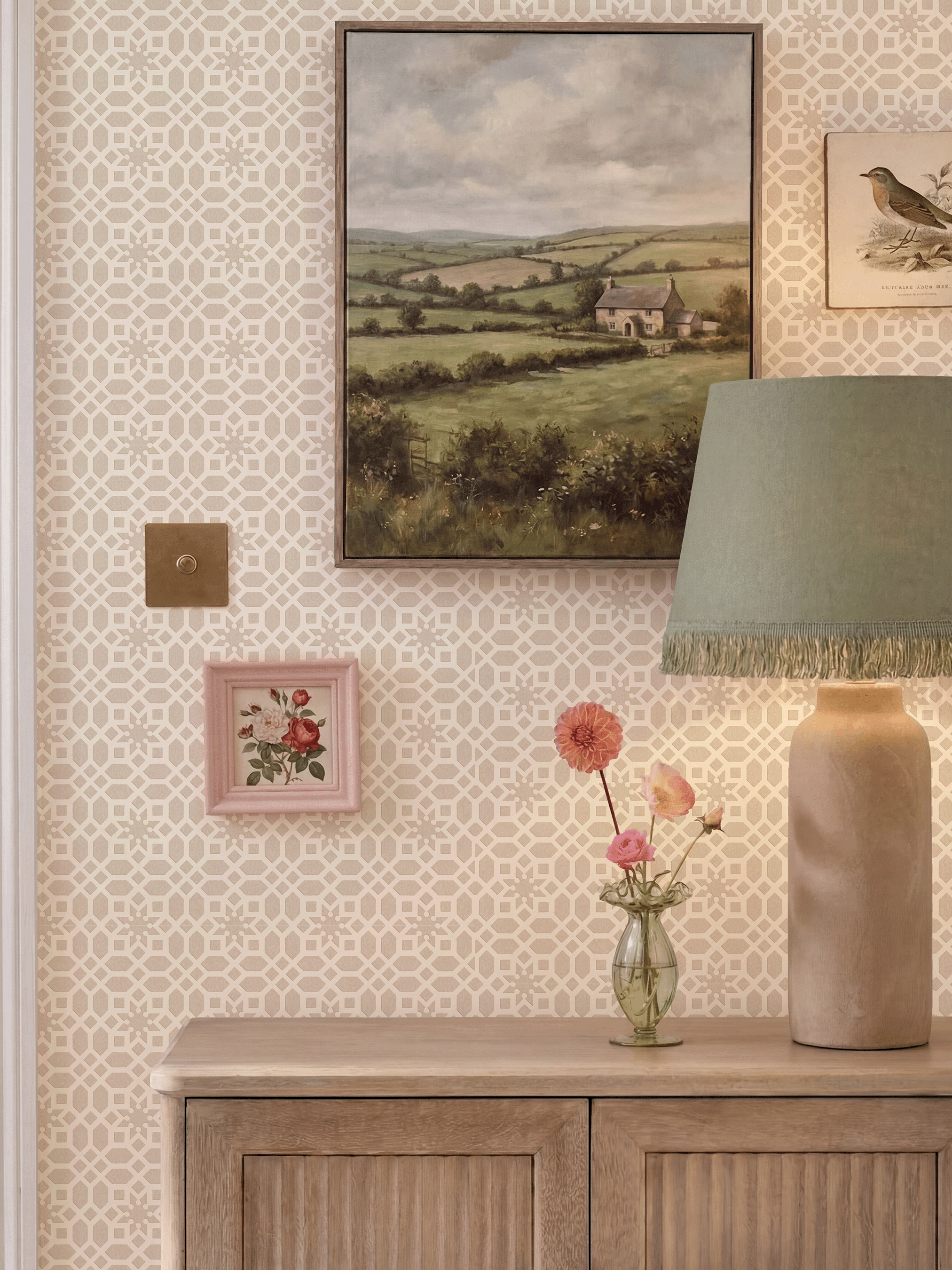 RHS Star Trellis Taupe Wallpaper - Esselle Home