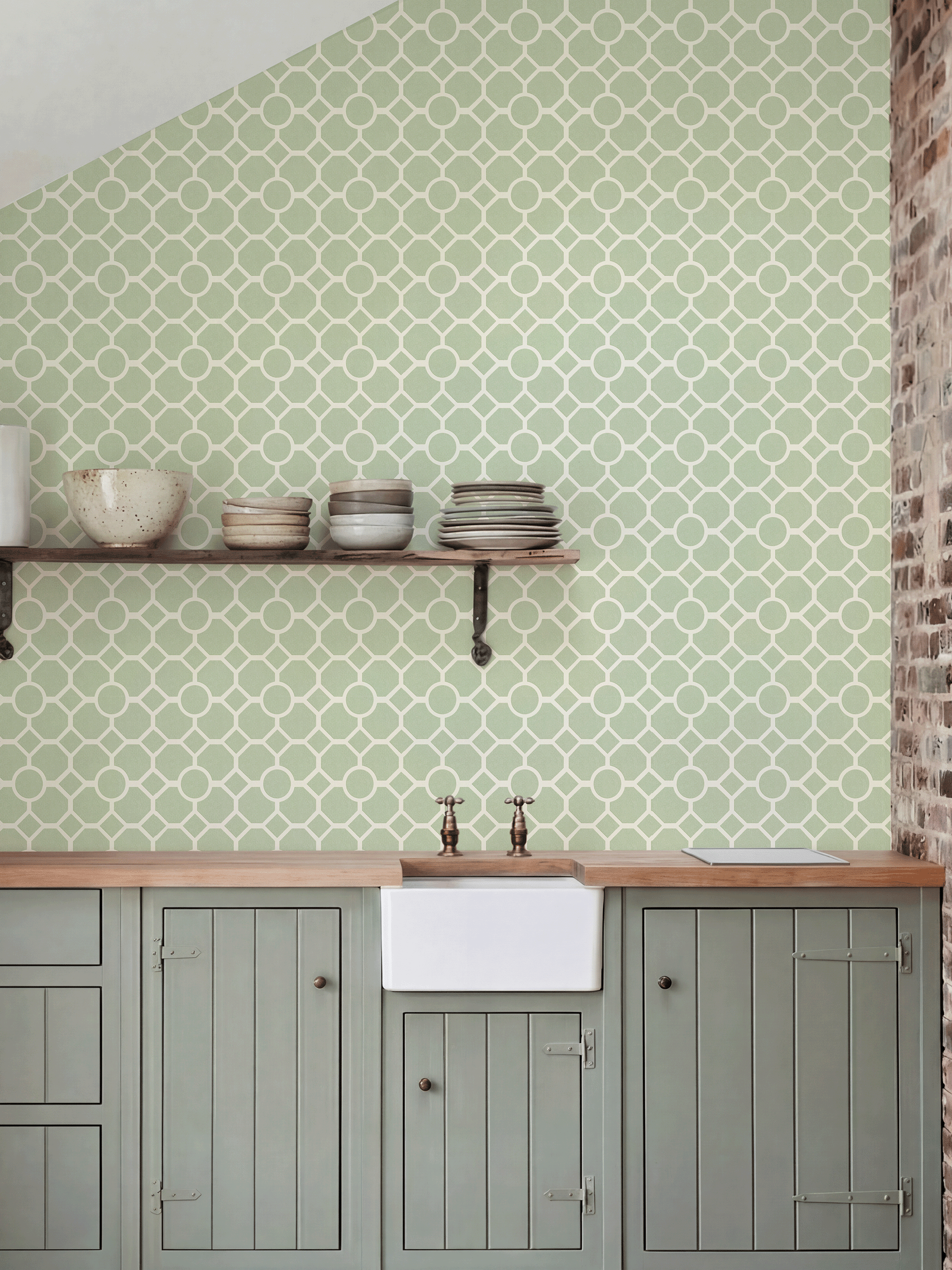 RHS Lattice Fretwork Sage Wallpaper - Esselle Home