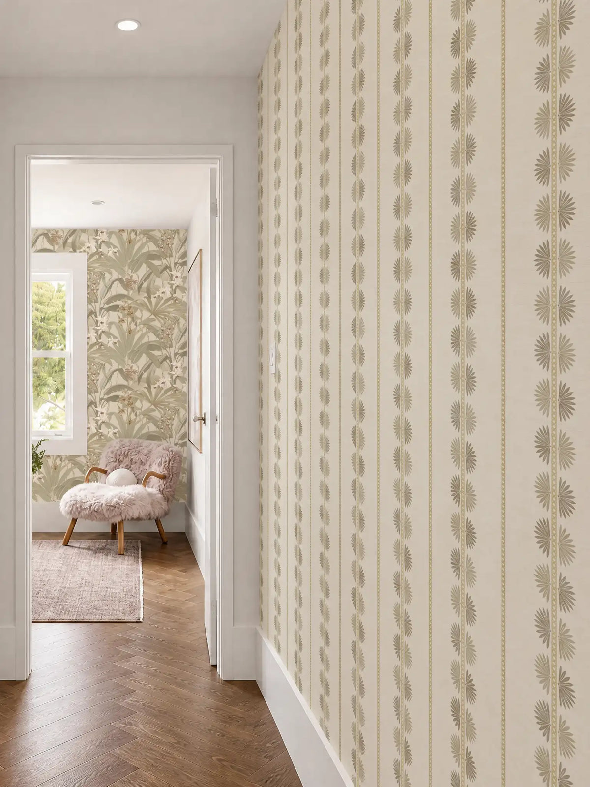 Maris Natural Wallpaper | Fan Leaf Stripe - Esselle Home