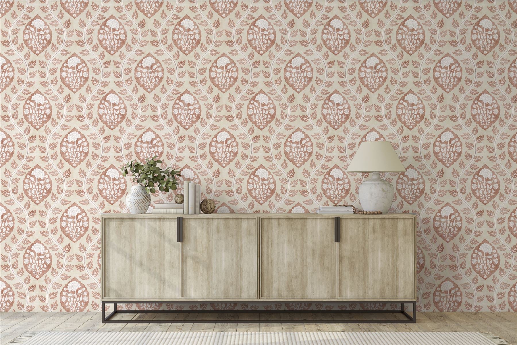 Floral Cartouche Warm Spice Wallpaper