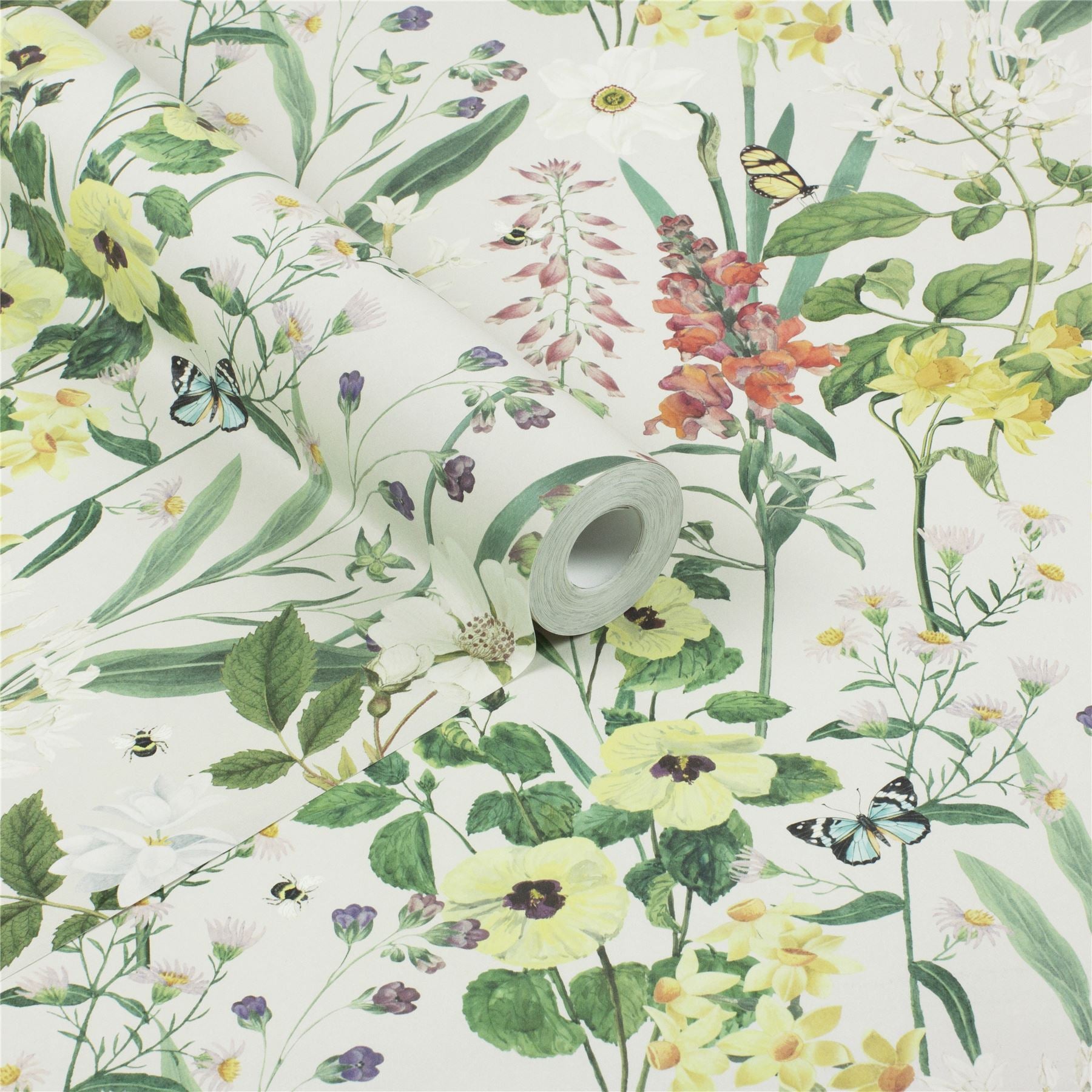 RHS Flower Medley Cream Wallpaper - Esselle Home