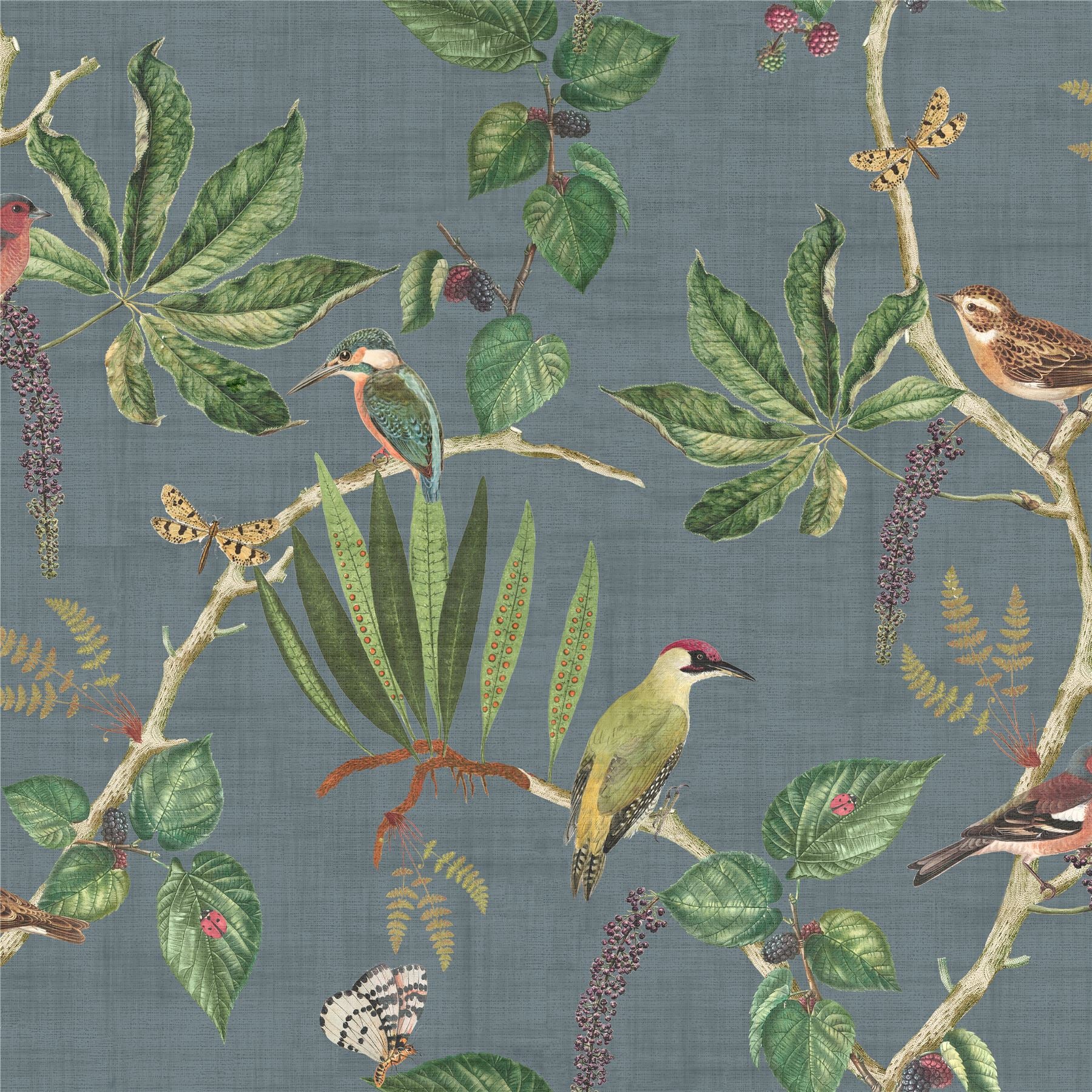 Hill Top Garden Slate Blue Wallpaper