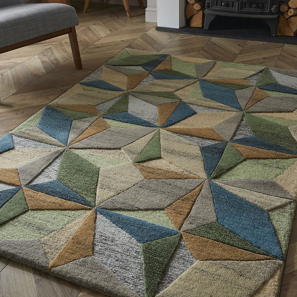 Lilianna Embossed Geo Wool Rug - Esselle Home
