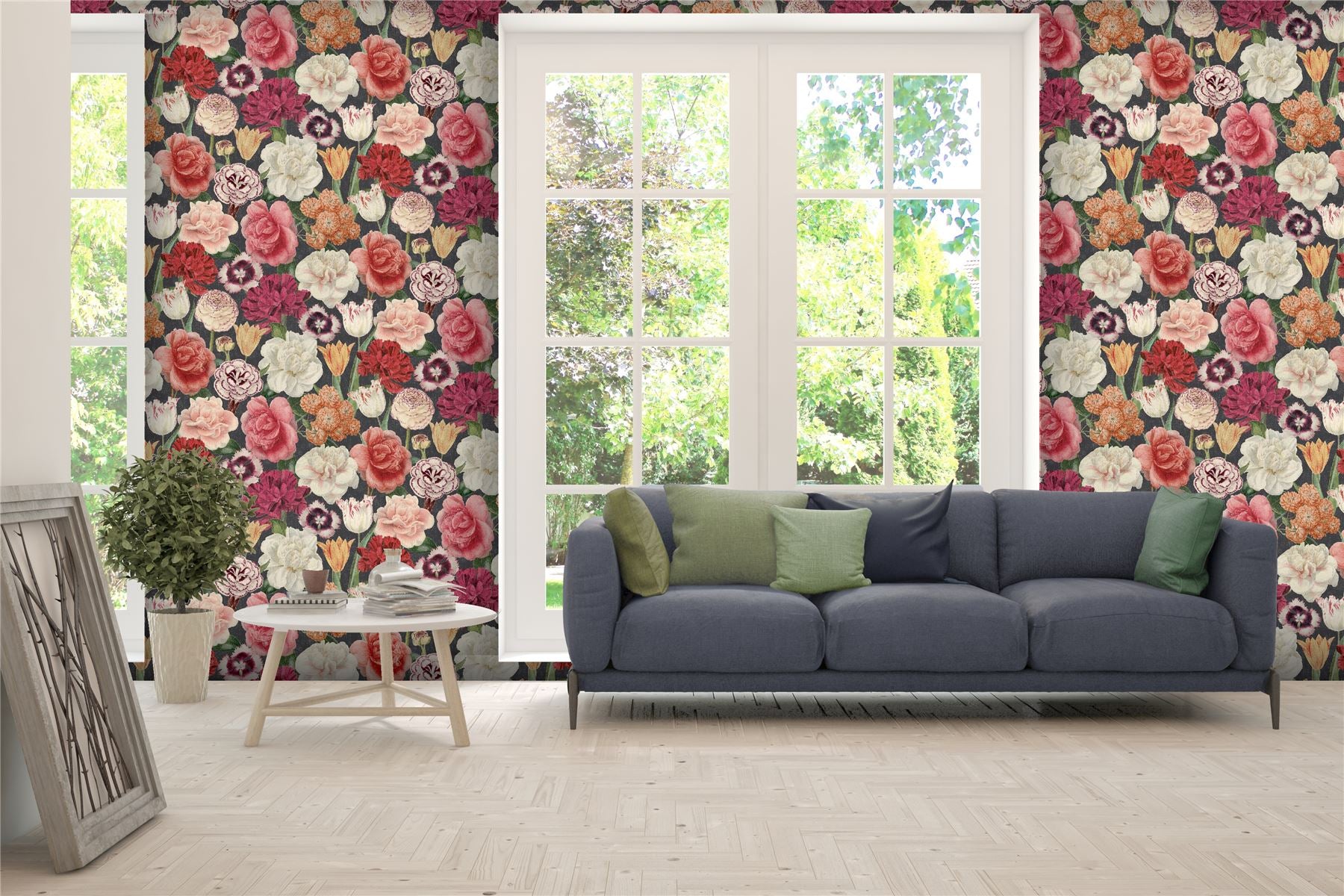 RHS Blooming Bouquet Black Wallpaper