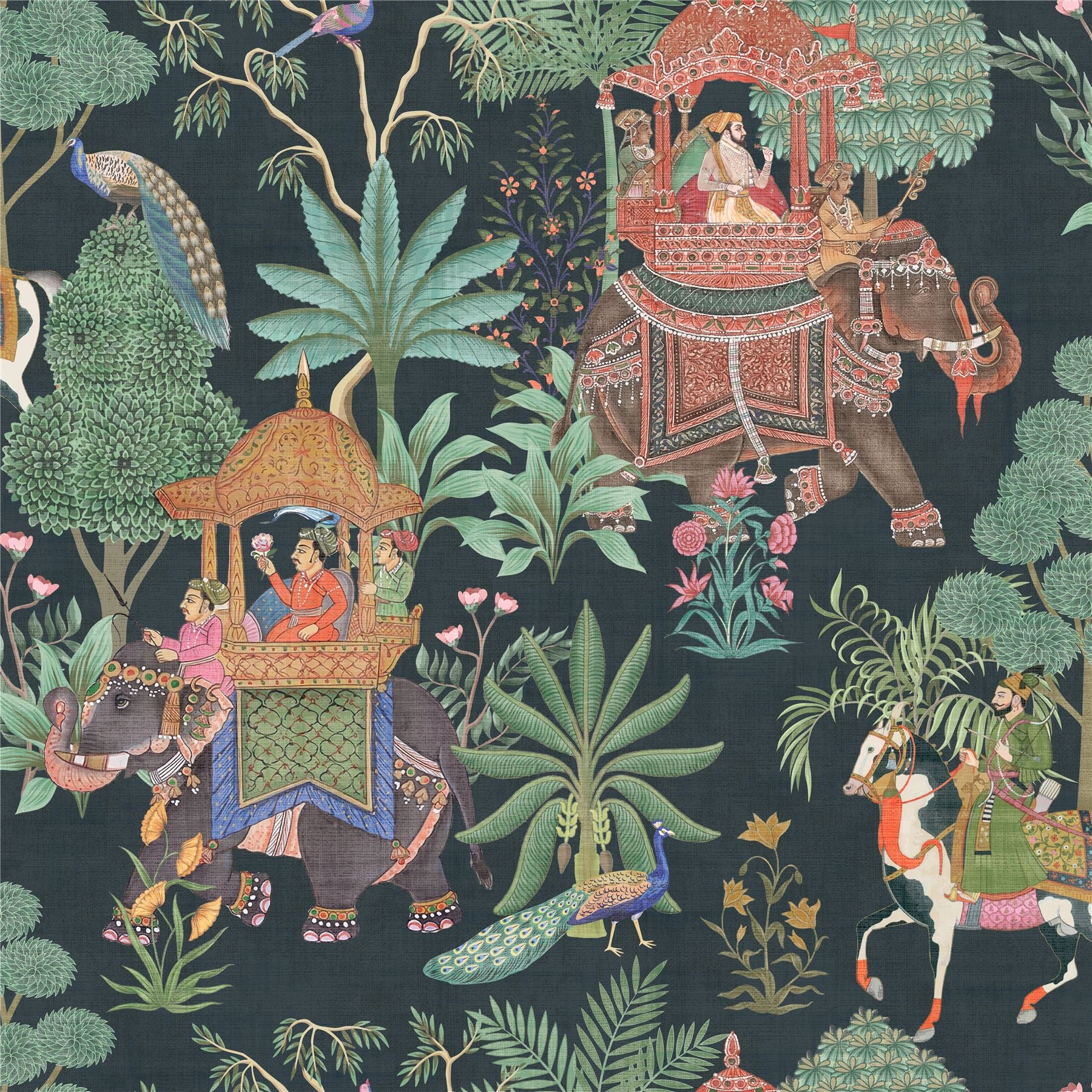 Emperor's Garden Black Multicoloured Wallpaper