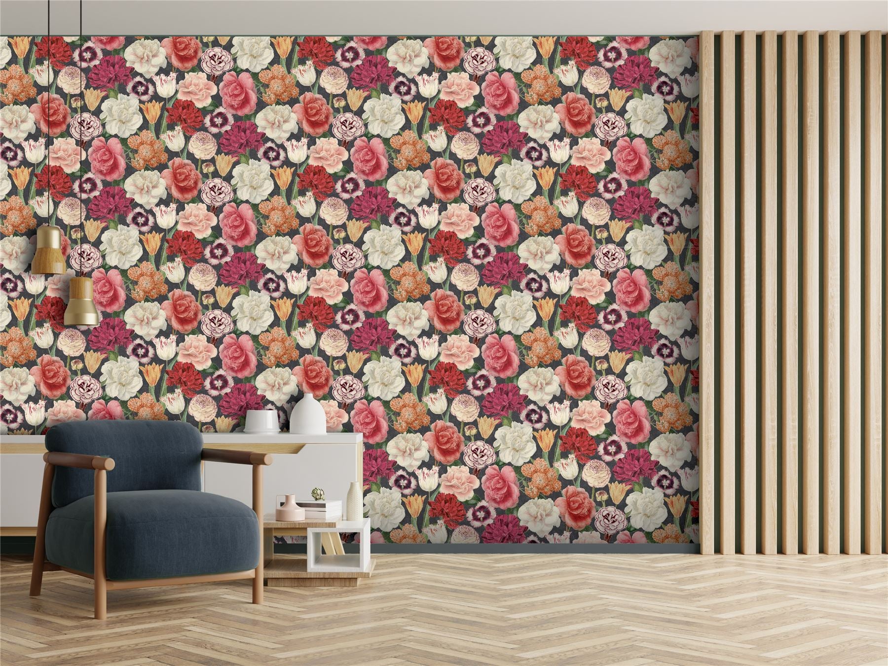 RHS Blooming Bouquet Black Wallpaper