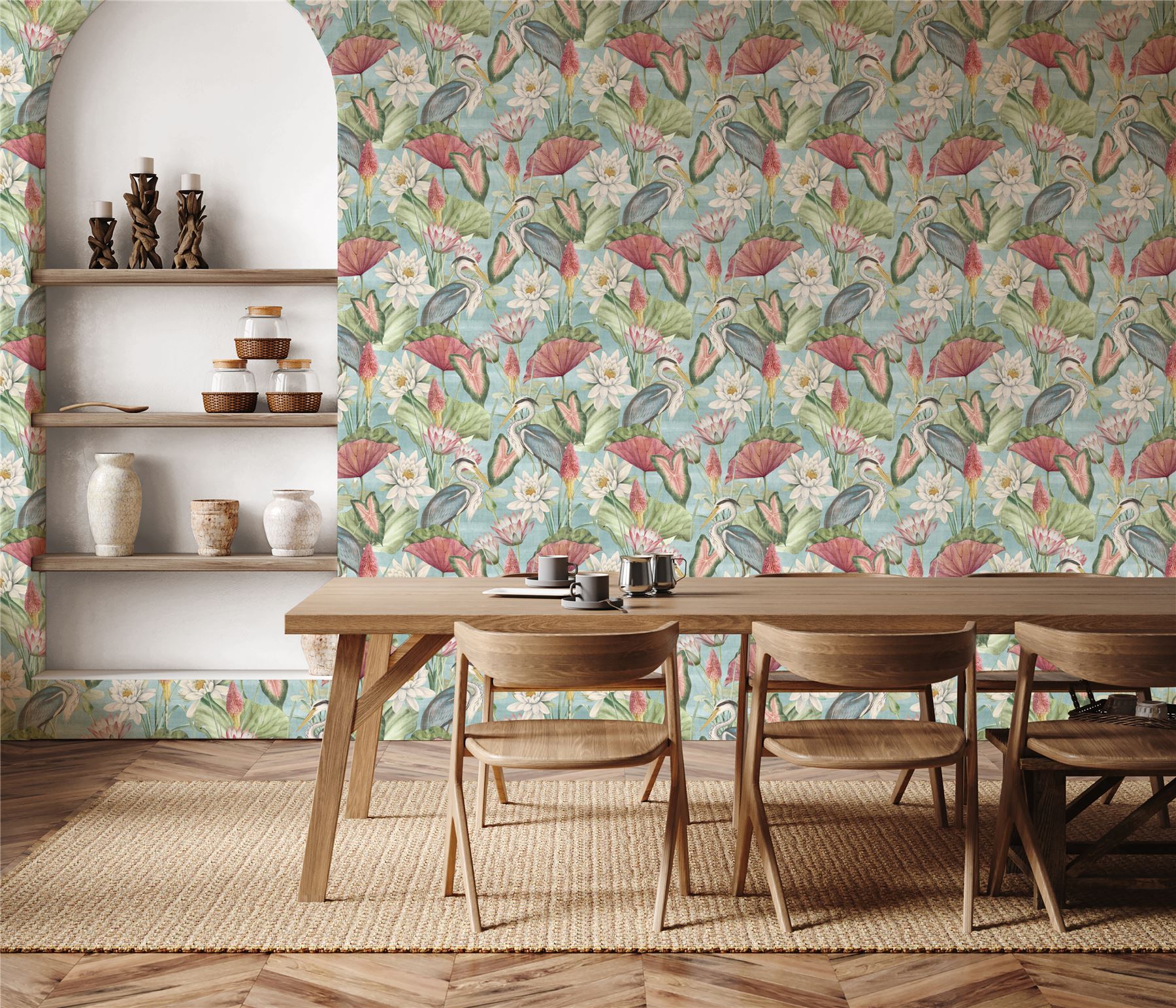 Waterlily Lake Soft Blue Wallpaper - Esselle Home
