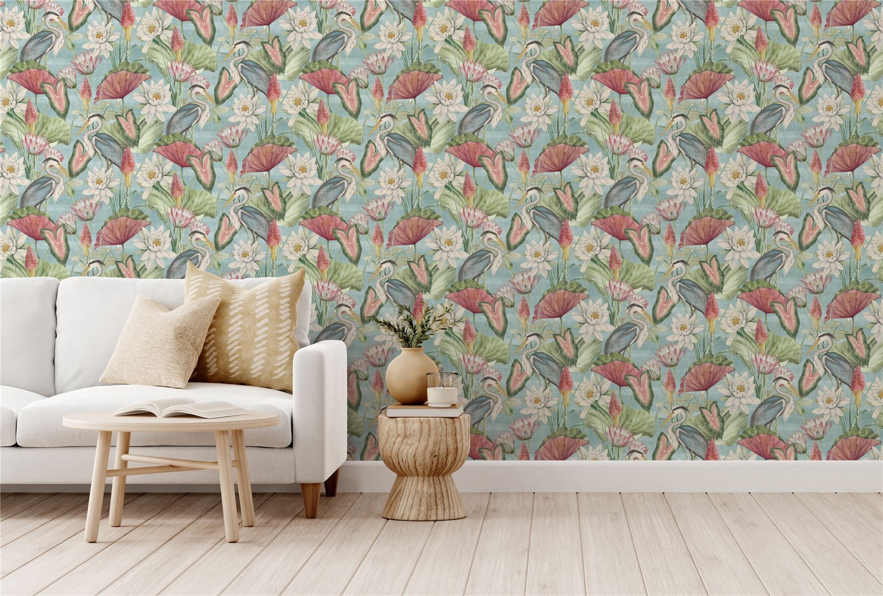 Waterlily Lake Soft Blue Wallpaper