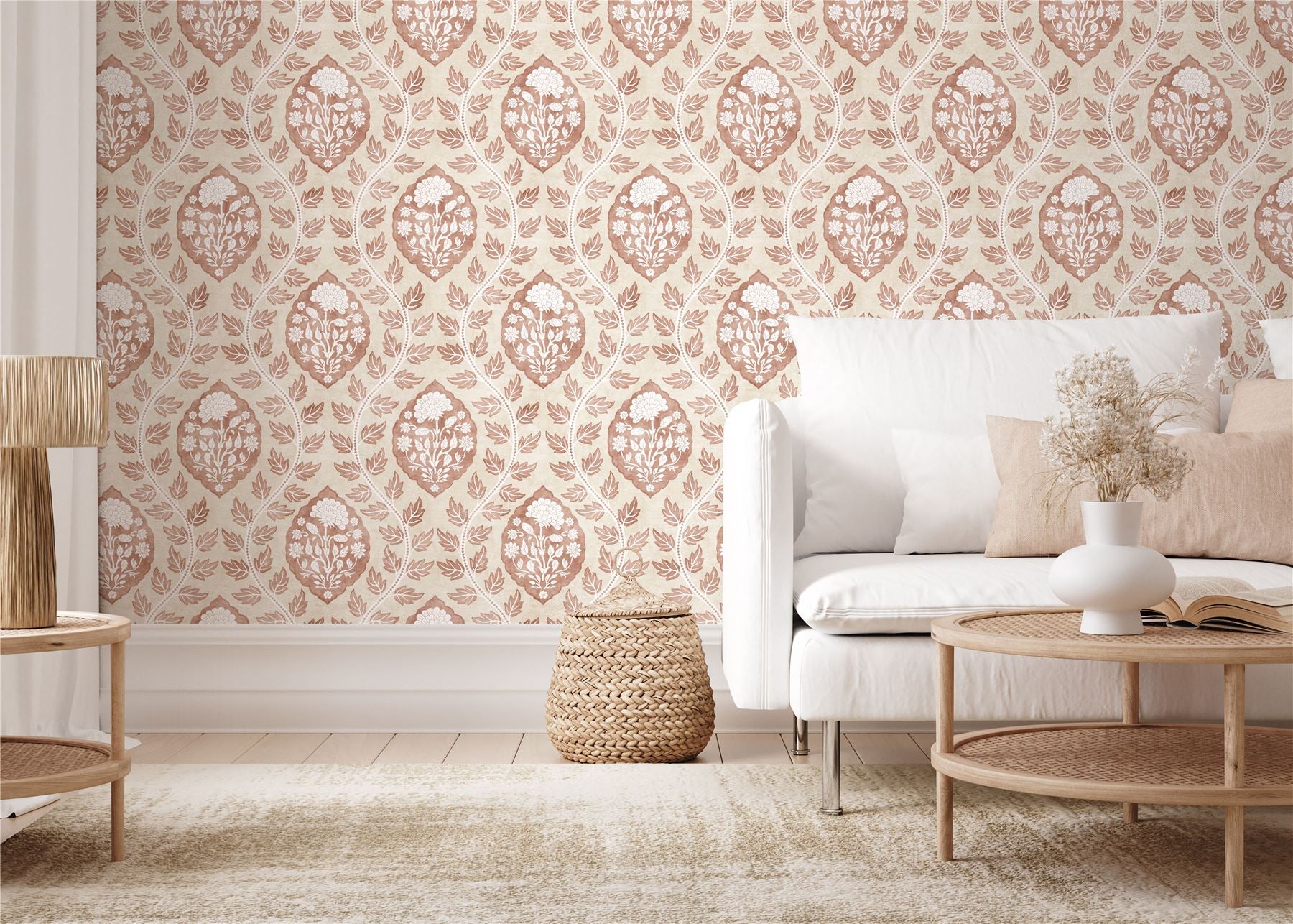 Floral Cartouche Warm Spice Wallpaper