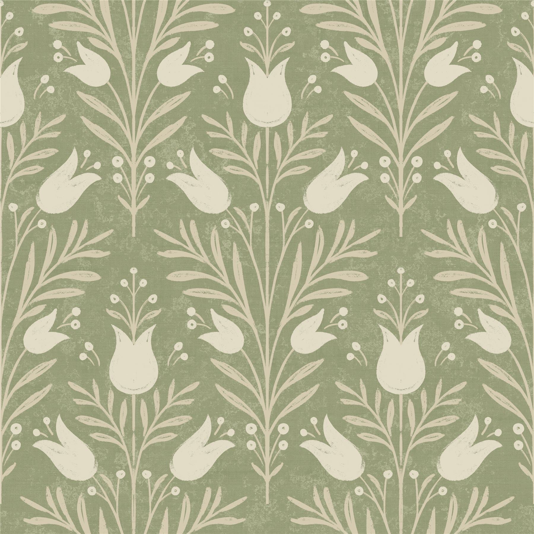 Heritage Tulip Spring Green Wallpaper
