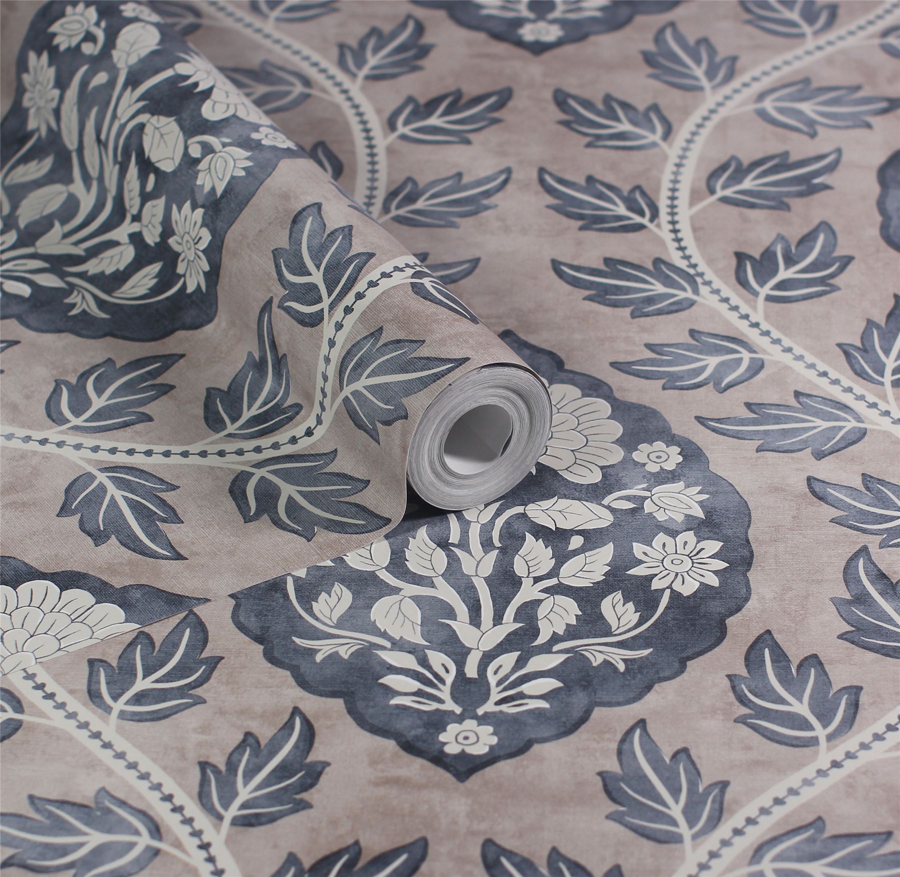 Floral Cartouche Stone Blue Wallpaper