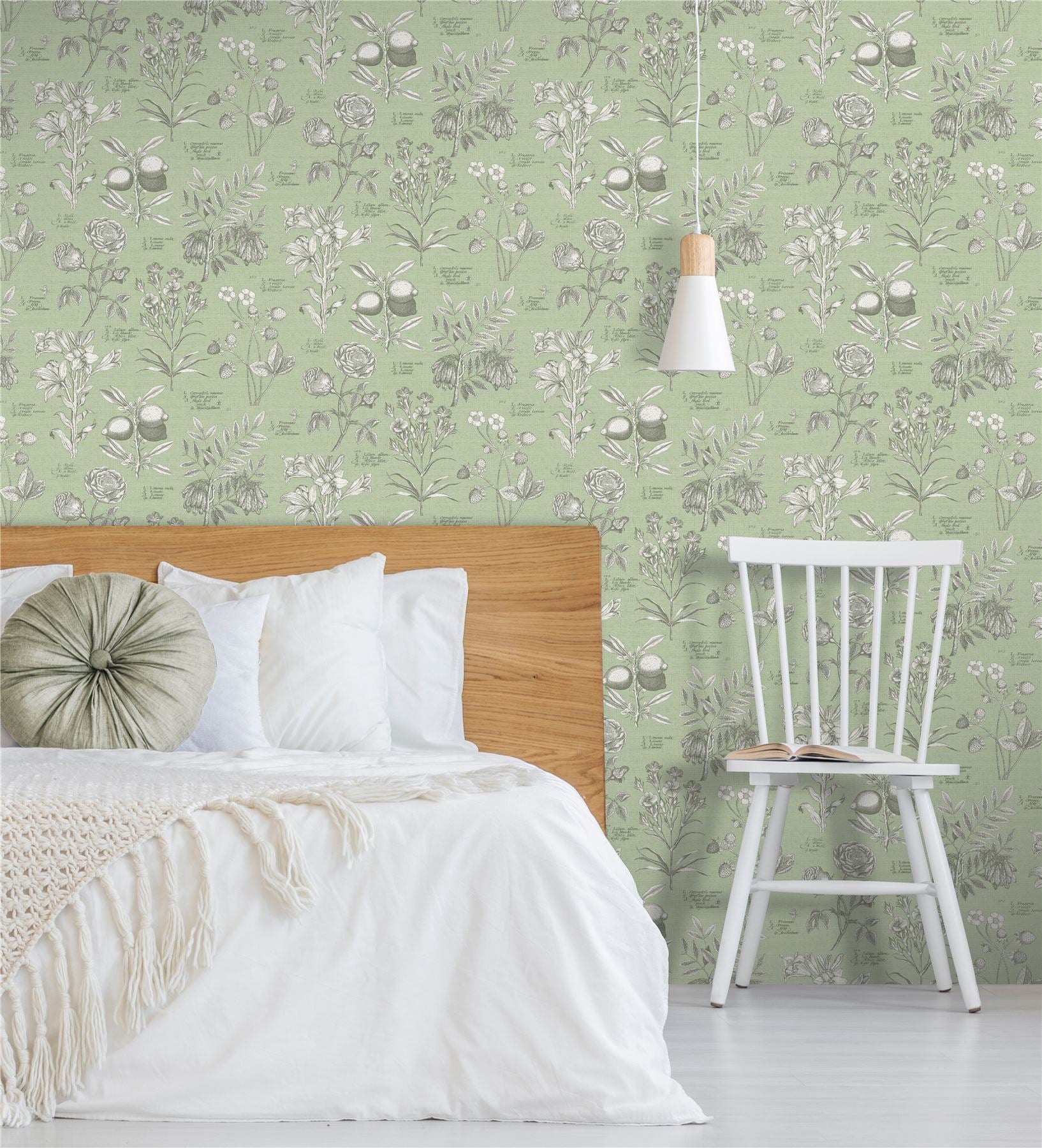 RHS Botanical Sketchbook Sage Wallpaper