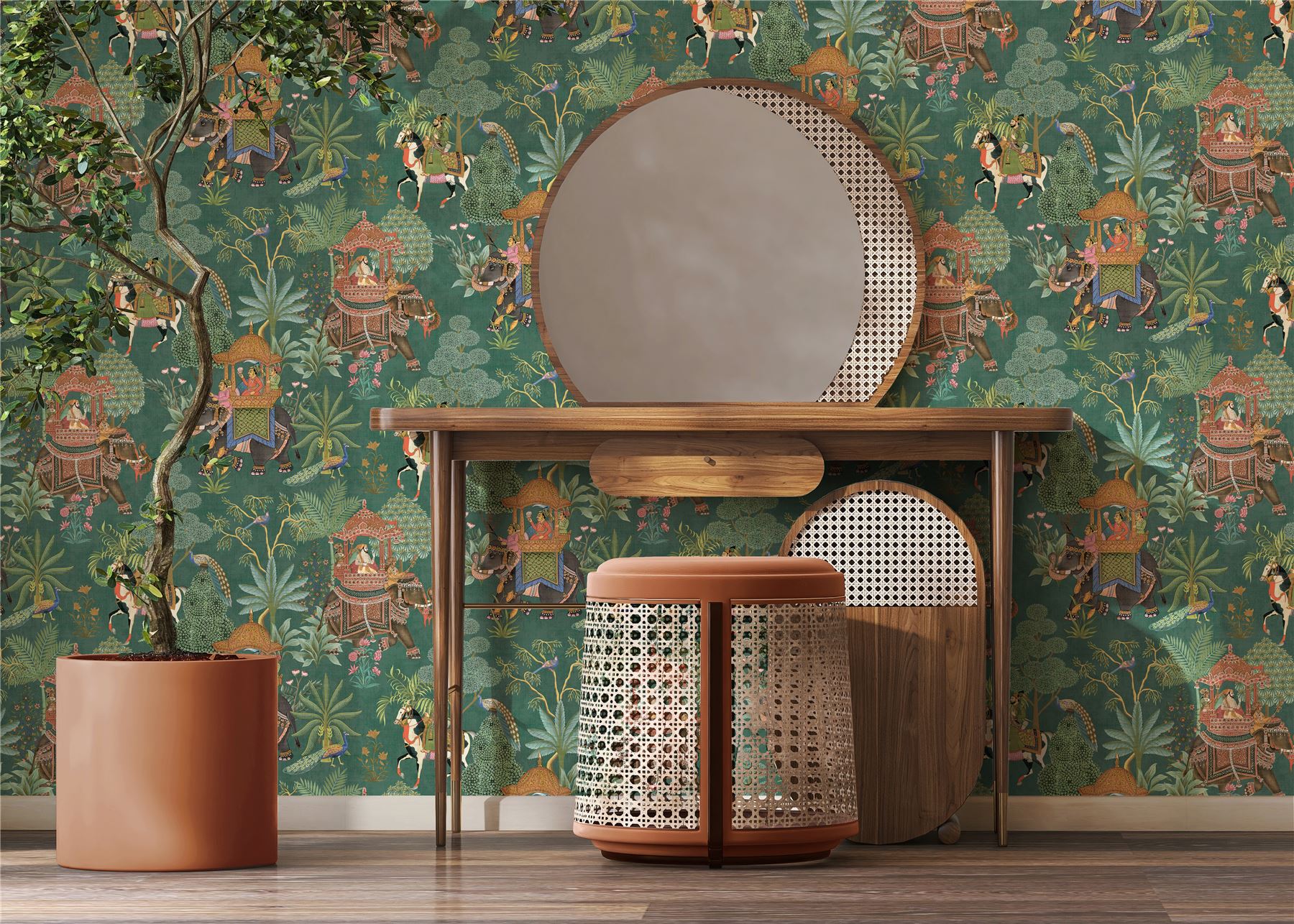 Emperor's Garden Emerald Multicoloured Wallpaper - Esselle Home