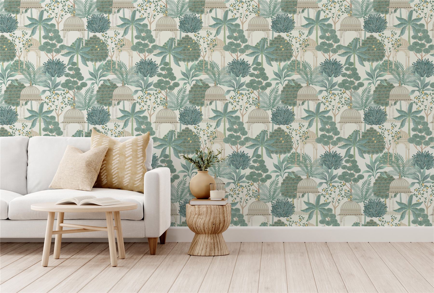 Exotic Pavilion Parchment/Green Wallpaper