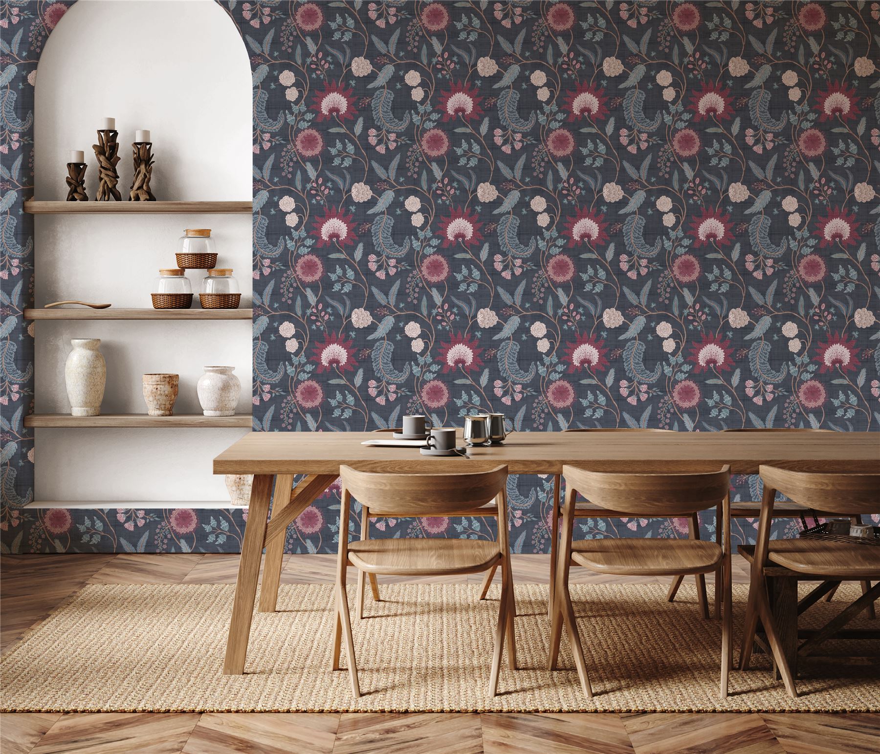 Fable Trail Navy/Berry Wallpaper