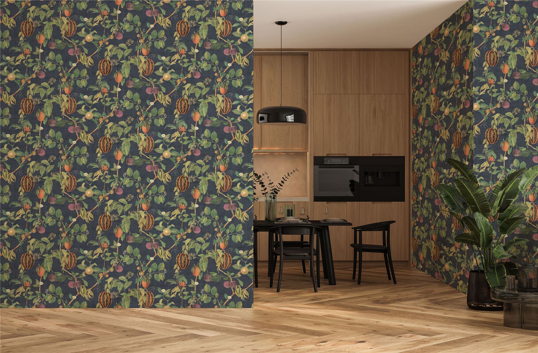Tropic House Navy Wallpaper - Esselle Home