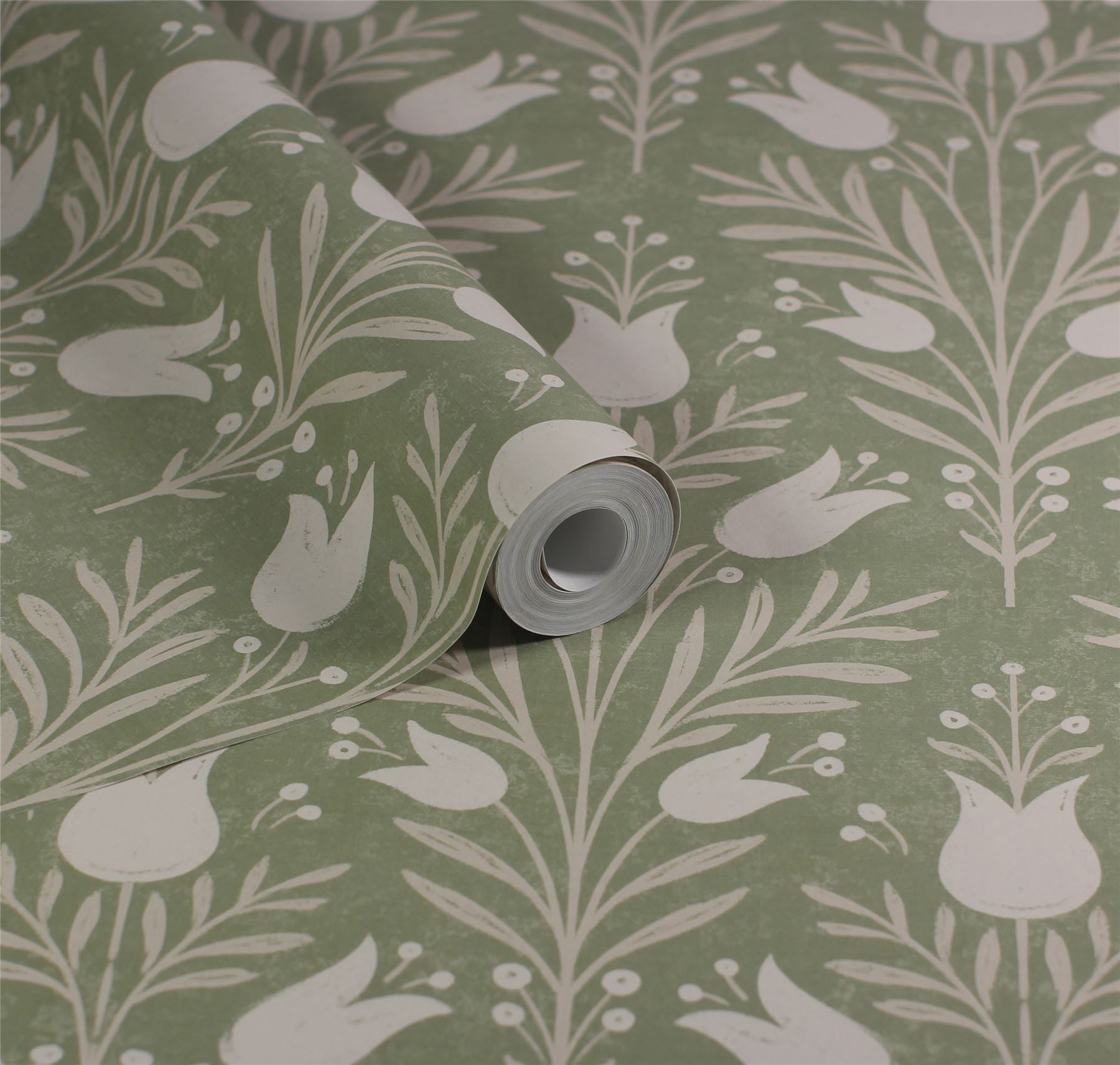 Heritage Tulip Spring Green Wallpaper