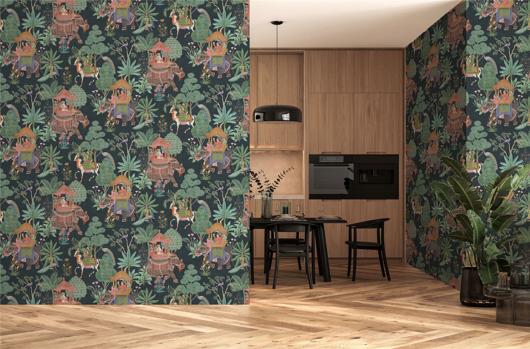 Emperor's Garden Black Multicoloured Wallpaper - Esselle Home