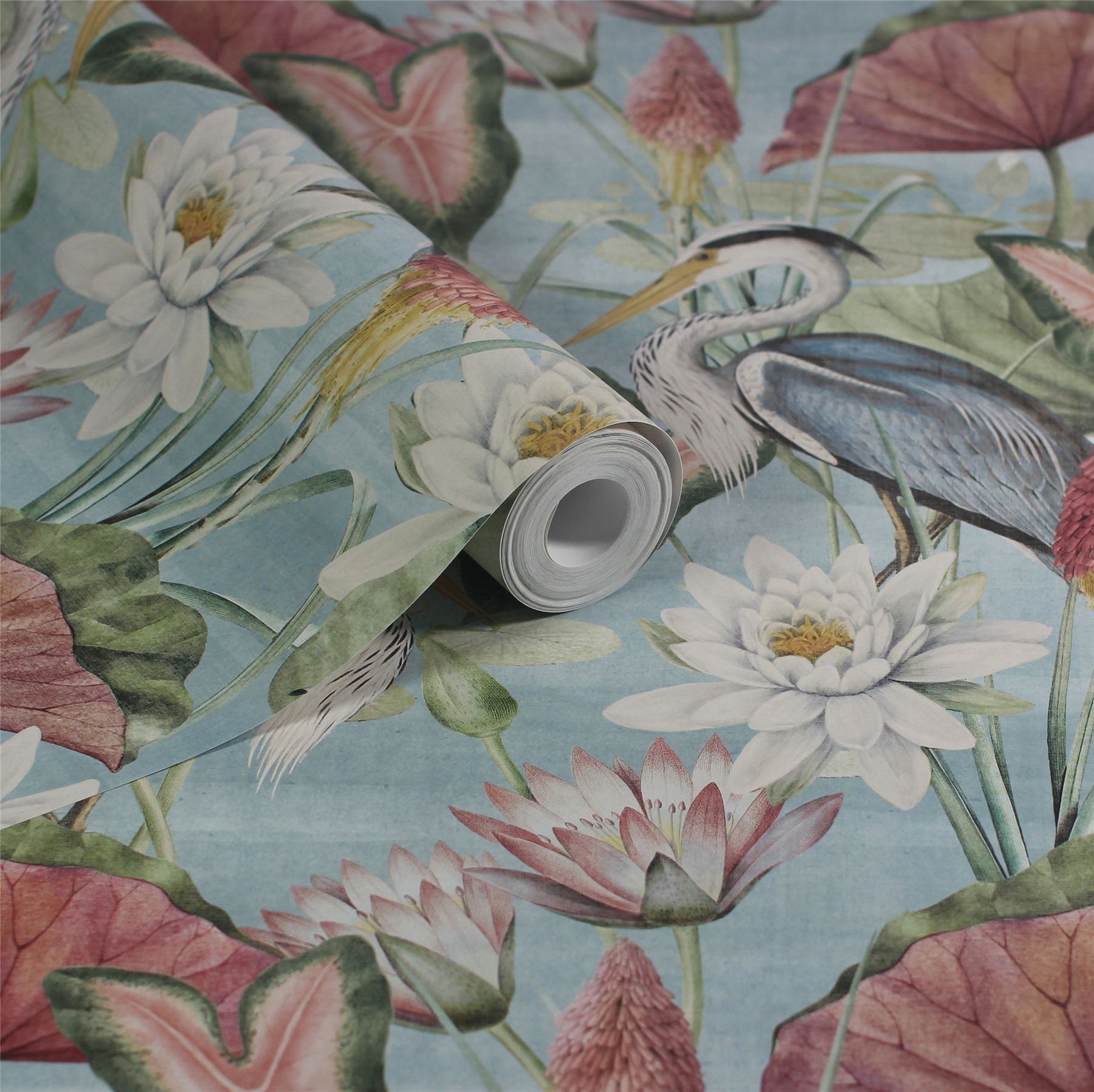 Waterlily Lake Soft Blue Wallpaper