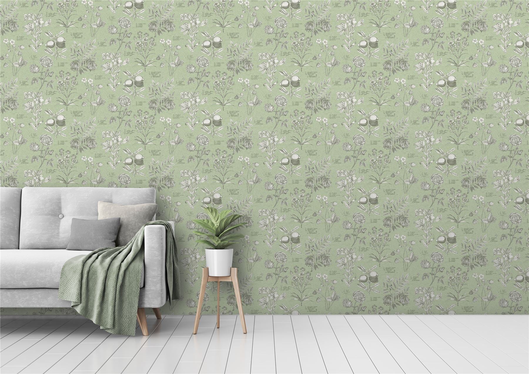 RHS Botanical Sketchbook Sage Wallpaper
