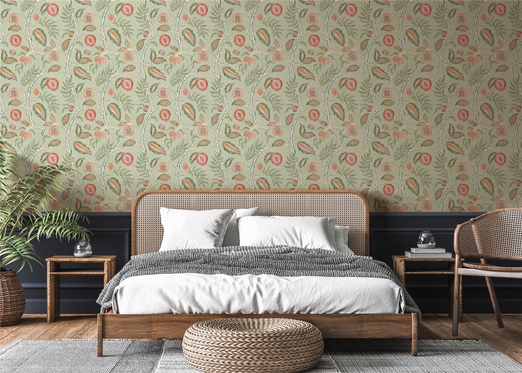 Fruits of Paradise Soft Green Wallpaper