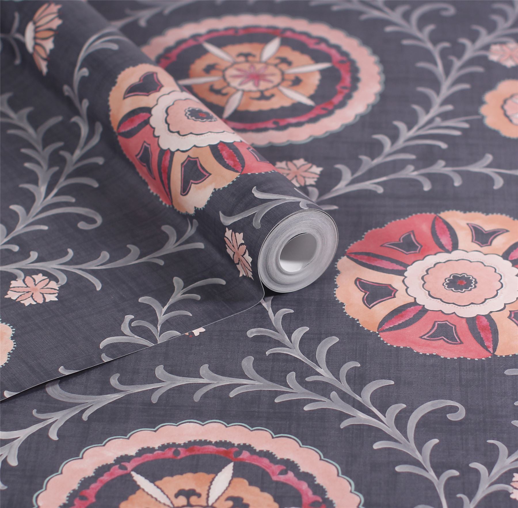 Nahlia Trail Navy/Berry Wallpaper - Esselle Home