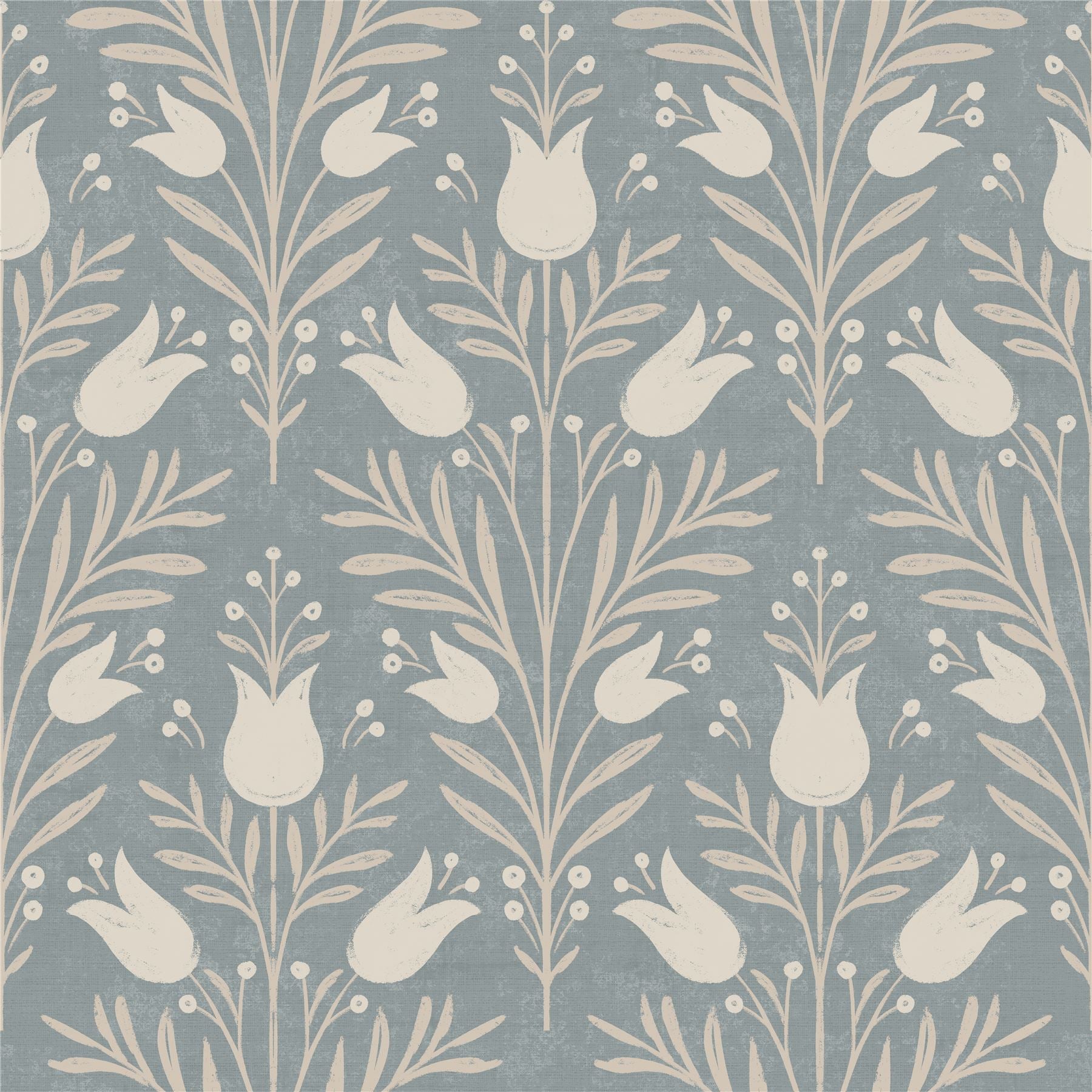 Heritage Tulip Chalky Blue Wallpaper