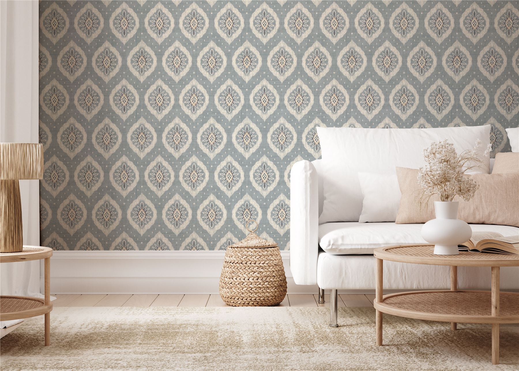Odina Ikat Soft Blue Wallpaper - Esselle Home