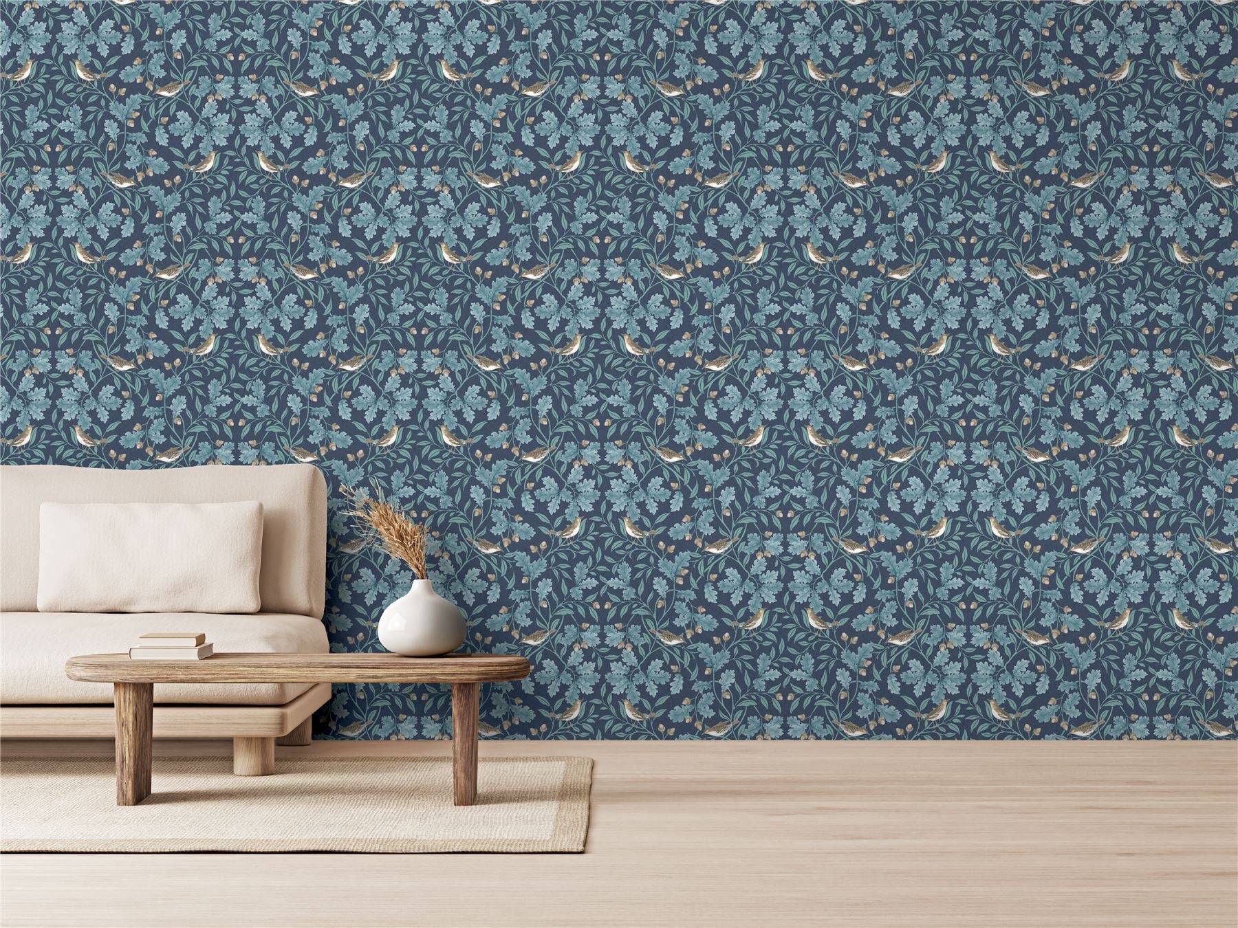 RHS Woodland Songbirds Navy Wallpaper
