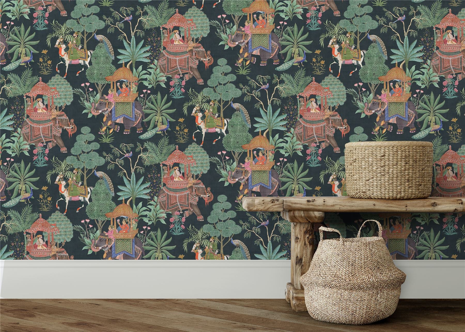Emperor's Garden Black Multicoloured Wallpaper - Esselle Home